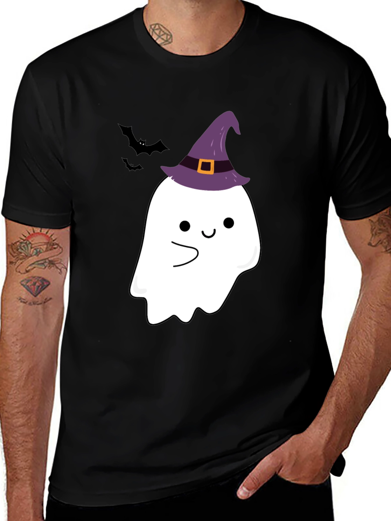 Variant 21 of Halloween Ghost with Witch Hat T-Shirt