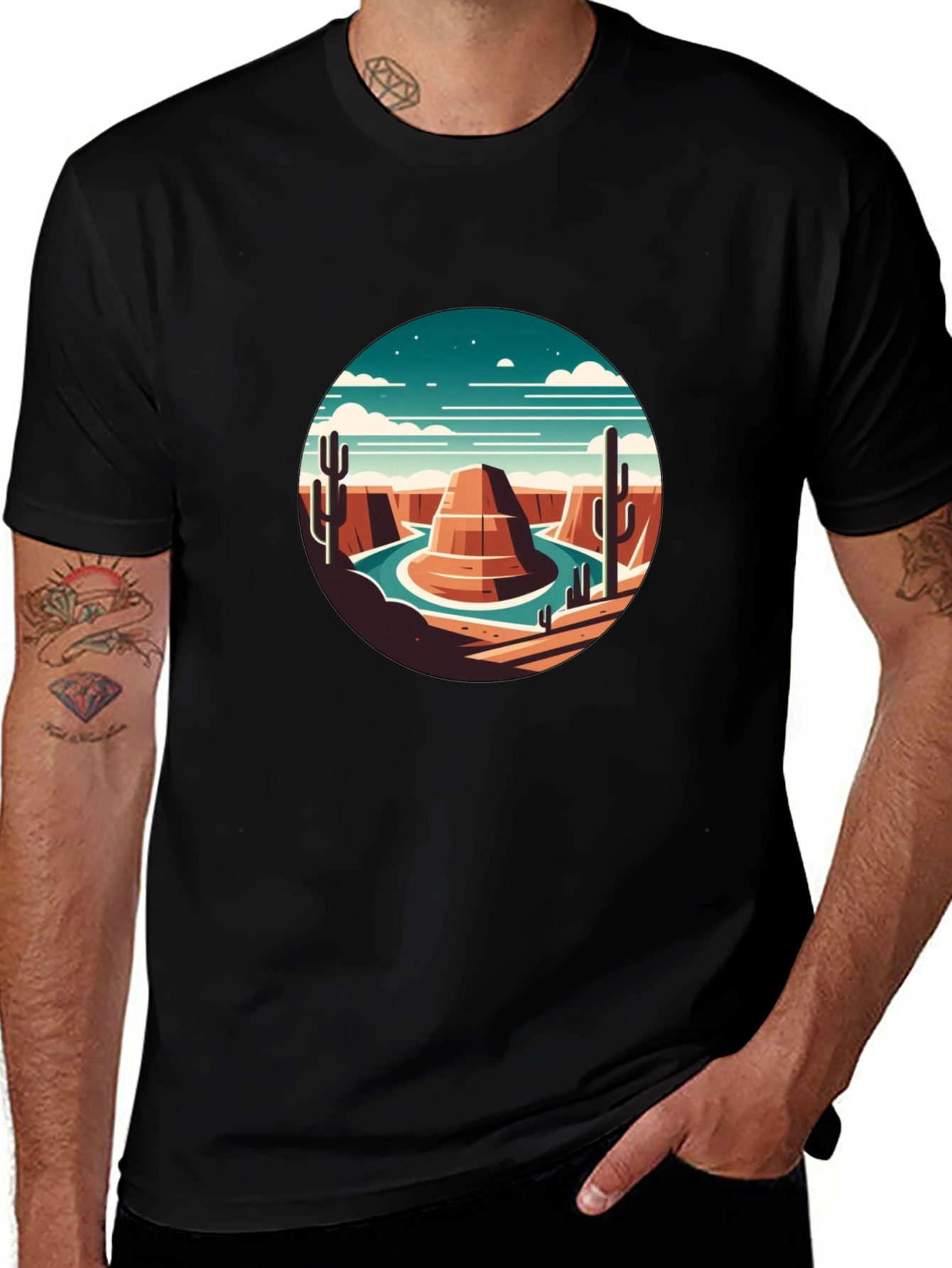 Variant 14 of Desert Scene Graphic Tee - Black Crewneck T-Shirt