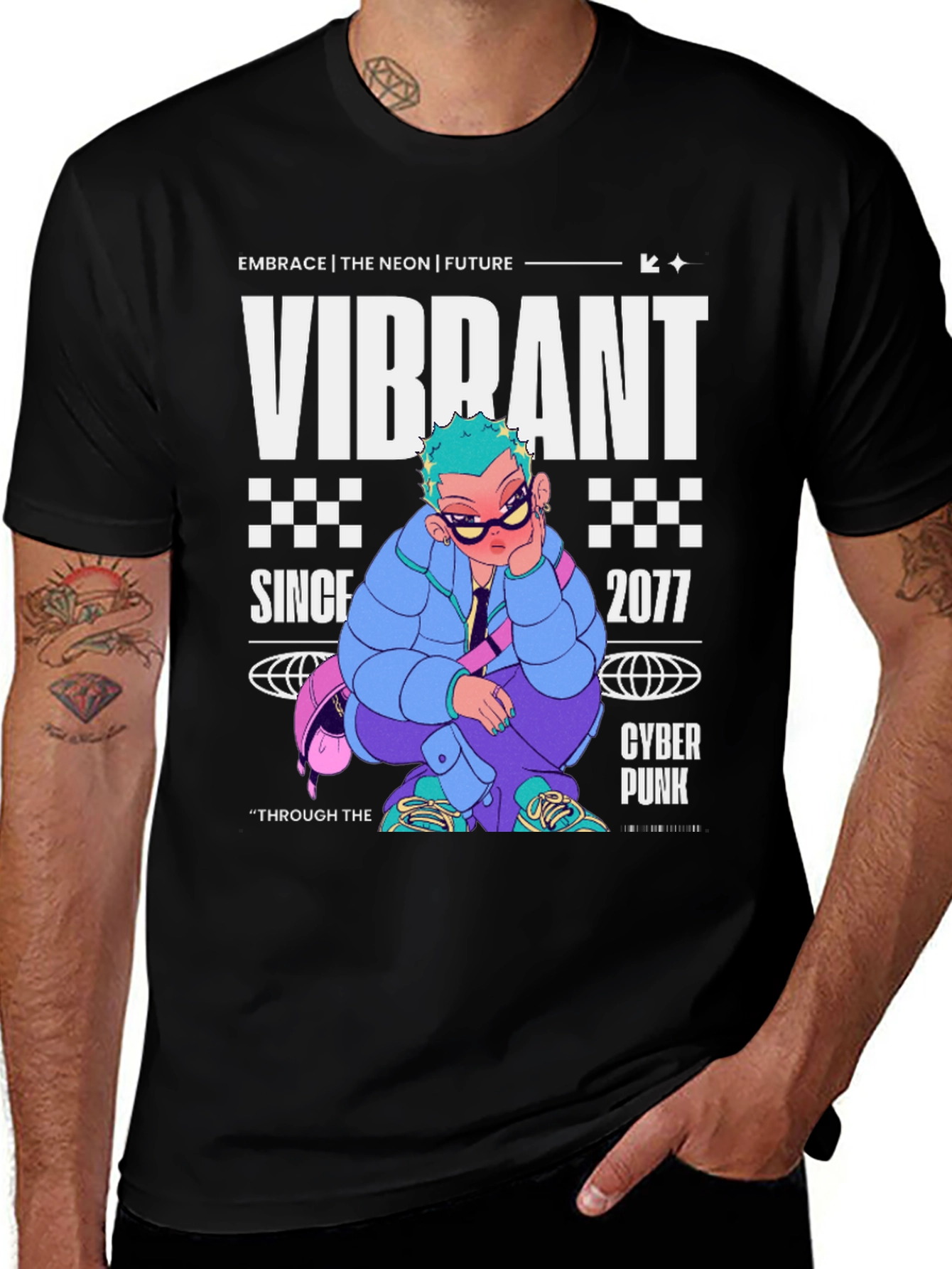 Variant 6 of Vibrant Cyberpunk Graphic Tee - Embrace the Neon Future