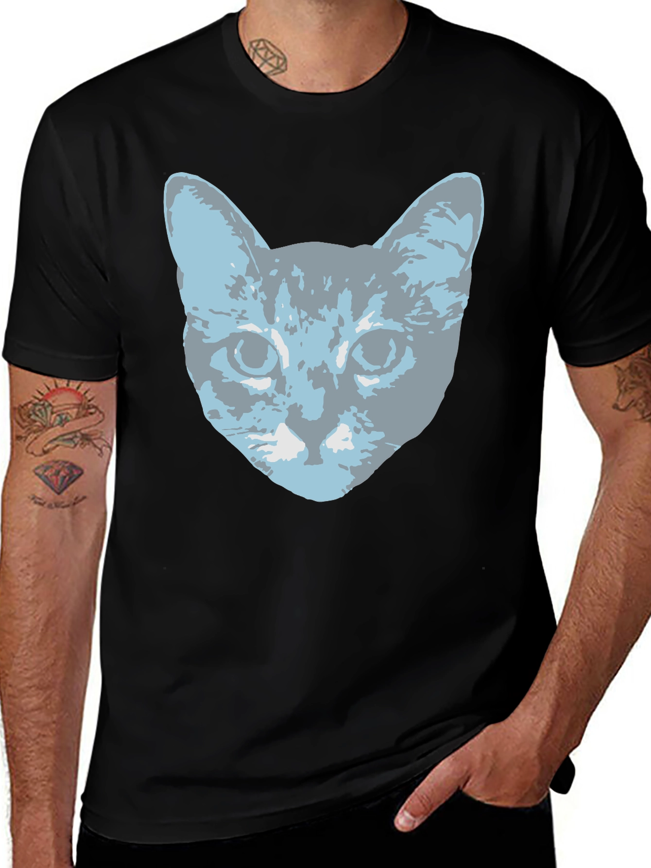 Variant 9 of Cat Graphic Tee - Stylish Black Cotton T-Shirt