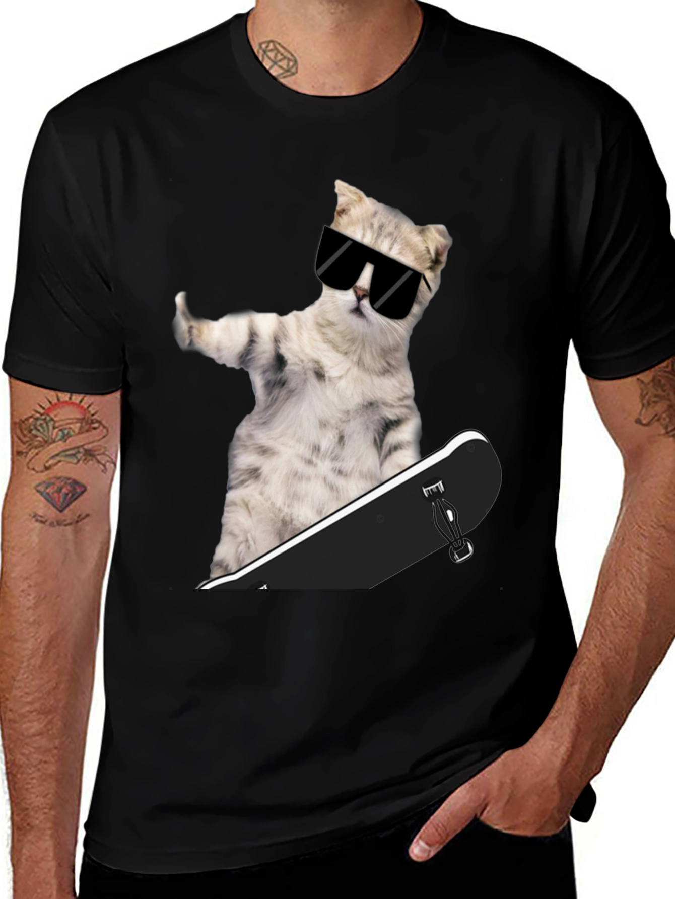 Variant 8 of Cool Cat Skateboard T-Shirt - Trendy Graphic Tee
