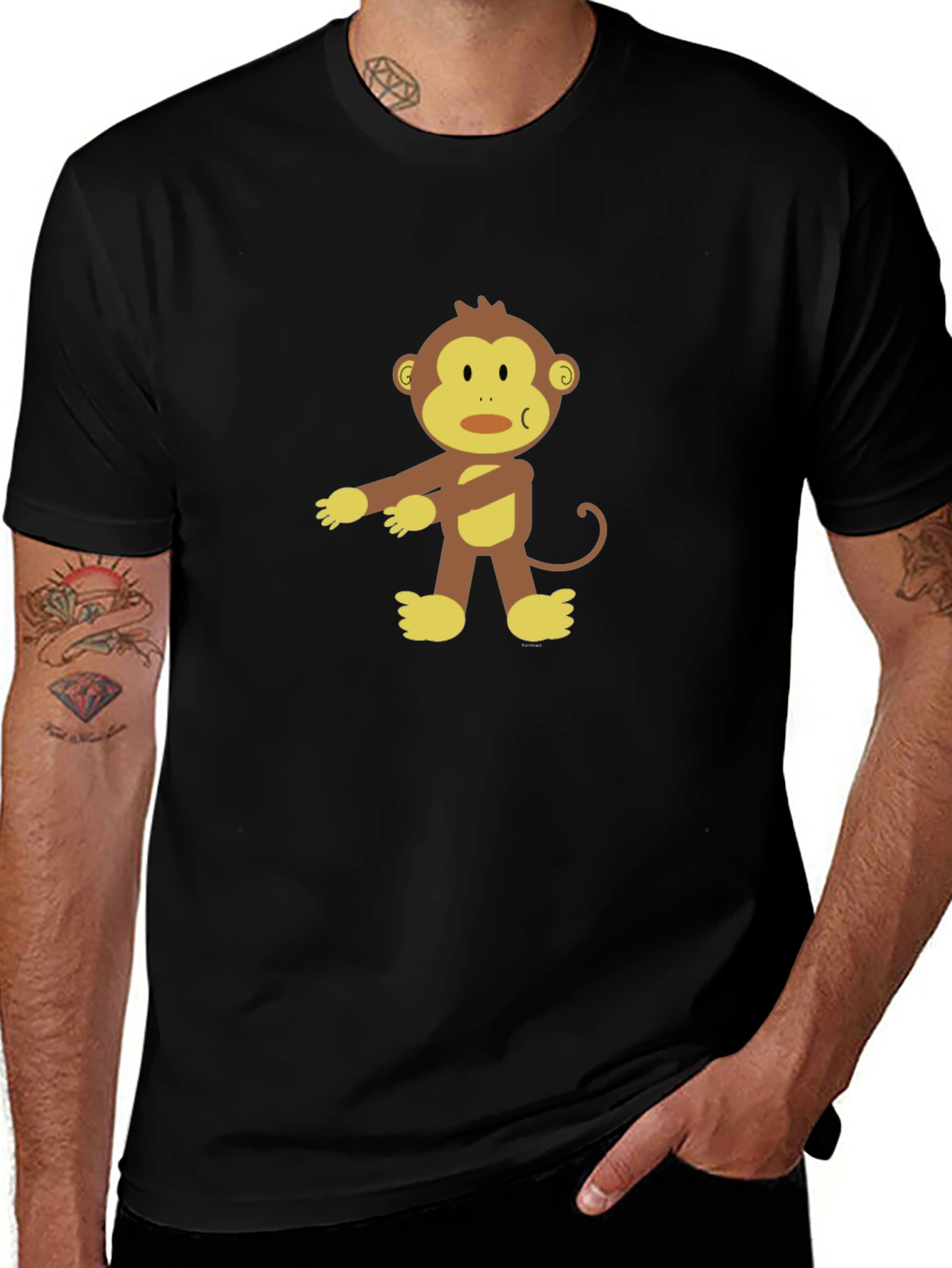 Variant 6 of Cartoon Monkey Graphic Black T-Shirt