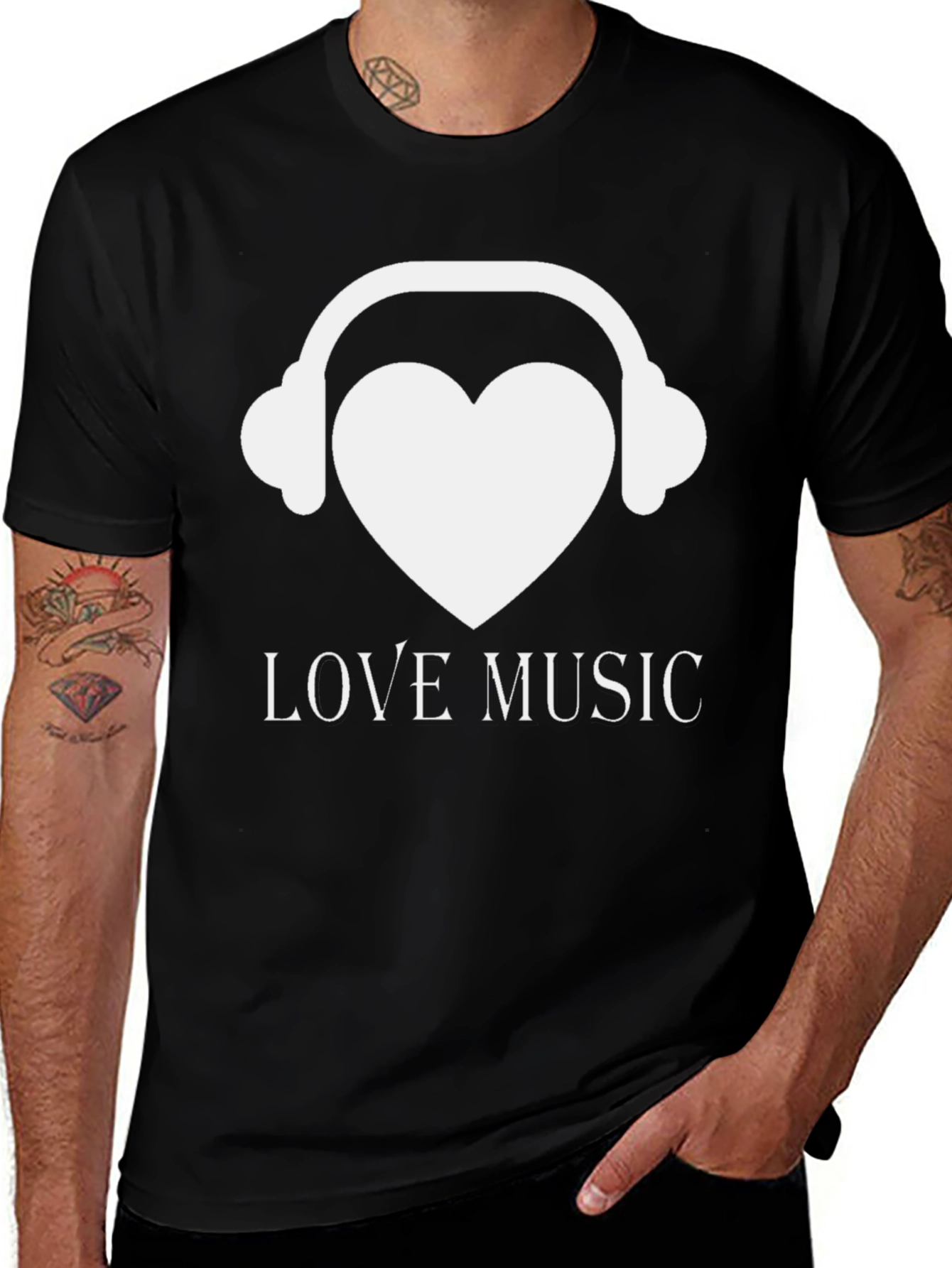 Variant 21 of Love Music Graphic Tee - Black Cotton Blend