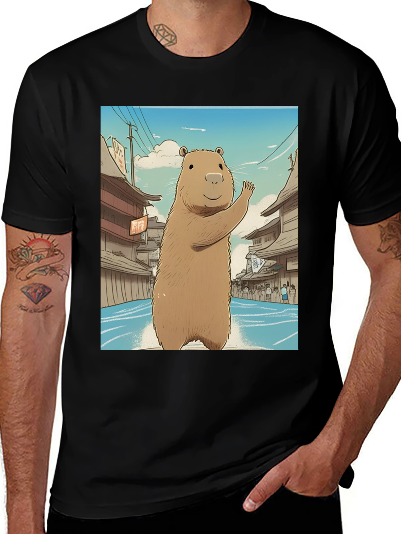 Variant 16 of Capybara Waving T-Shirt - Stylish Graphic Tee