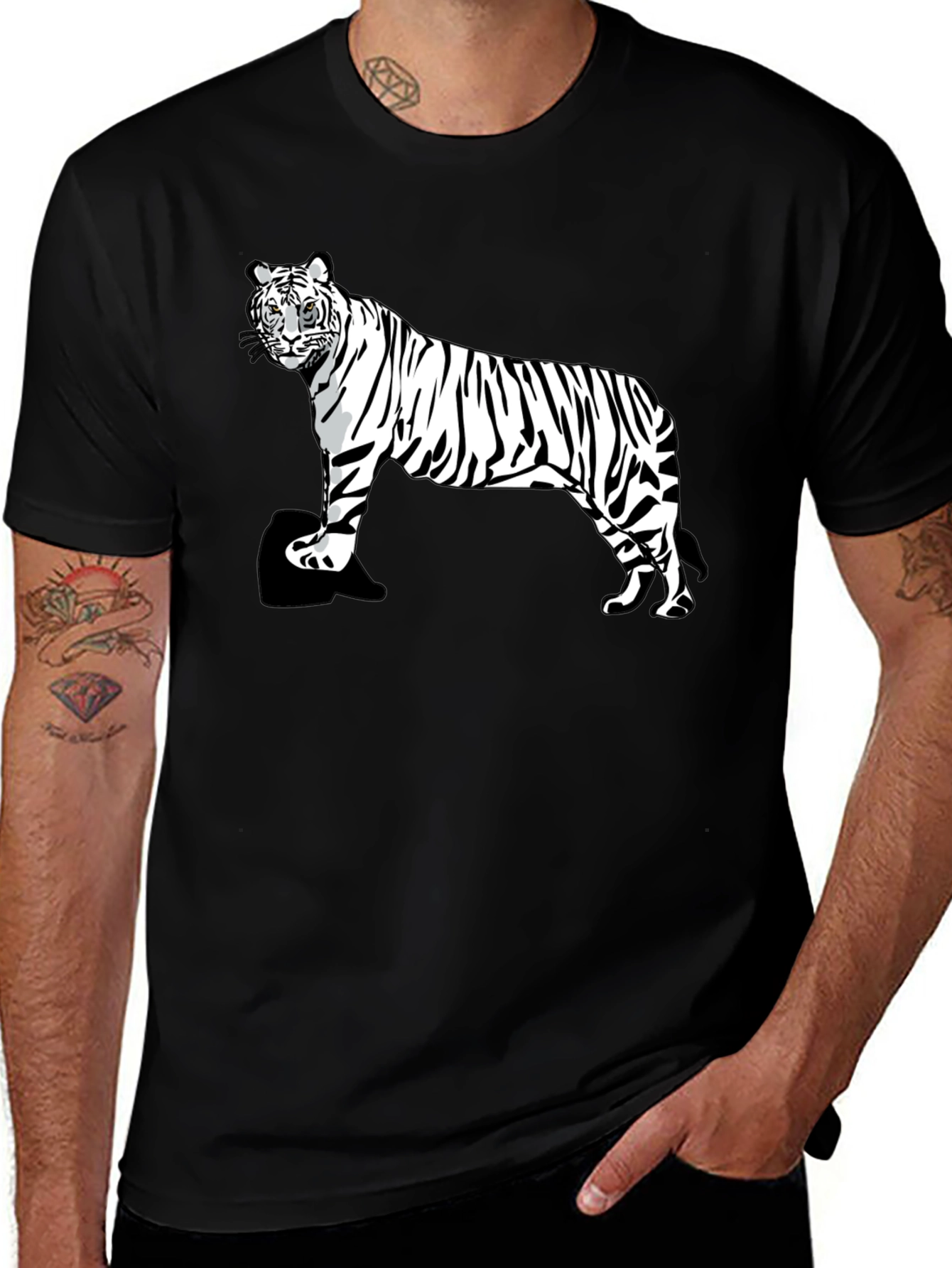 Black White Tiger Graphic Tee - Men's Black T-Shirt main image