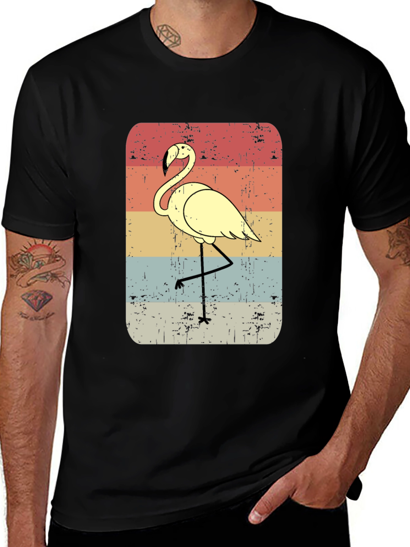 Variant 9 of Retro Flamingo Graphic Tee - Men's Black T-Shirt
