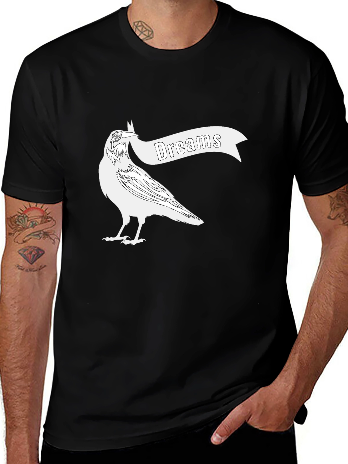 Variant 15 of Dreams Crow T-Shirt - Black Cotton Graphic Tee