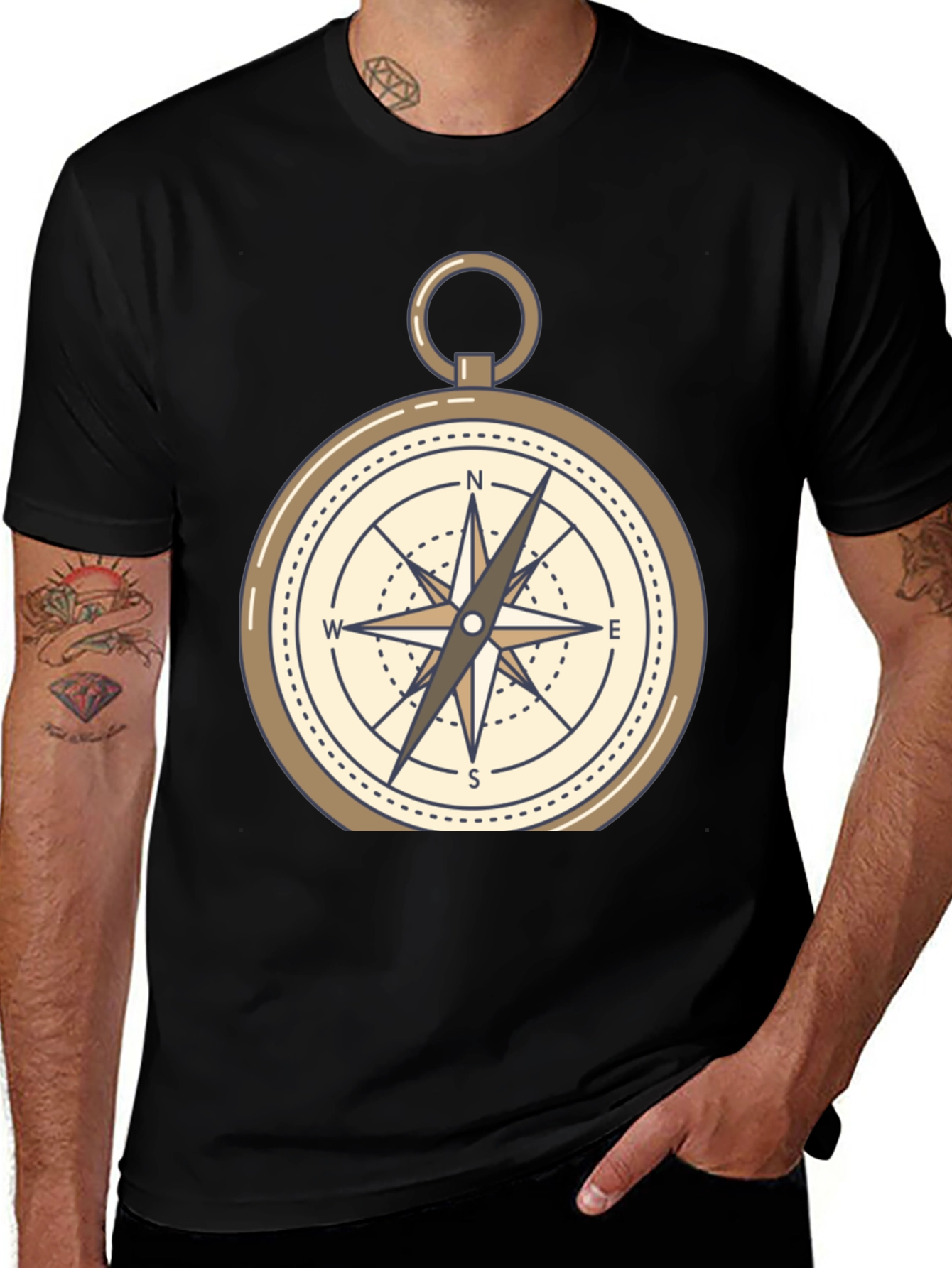 Variant 22 of Compass Graphic T-Shirt - Black Cotton Blend