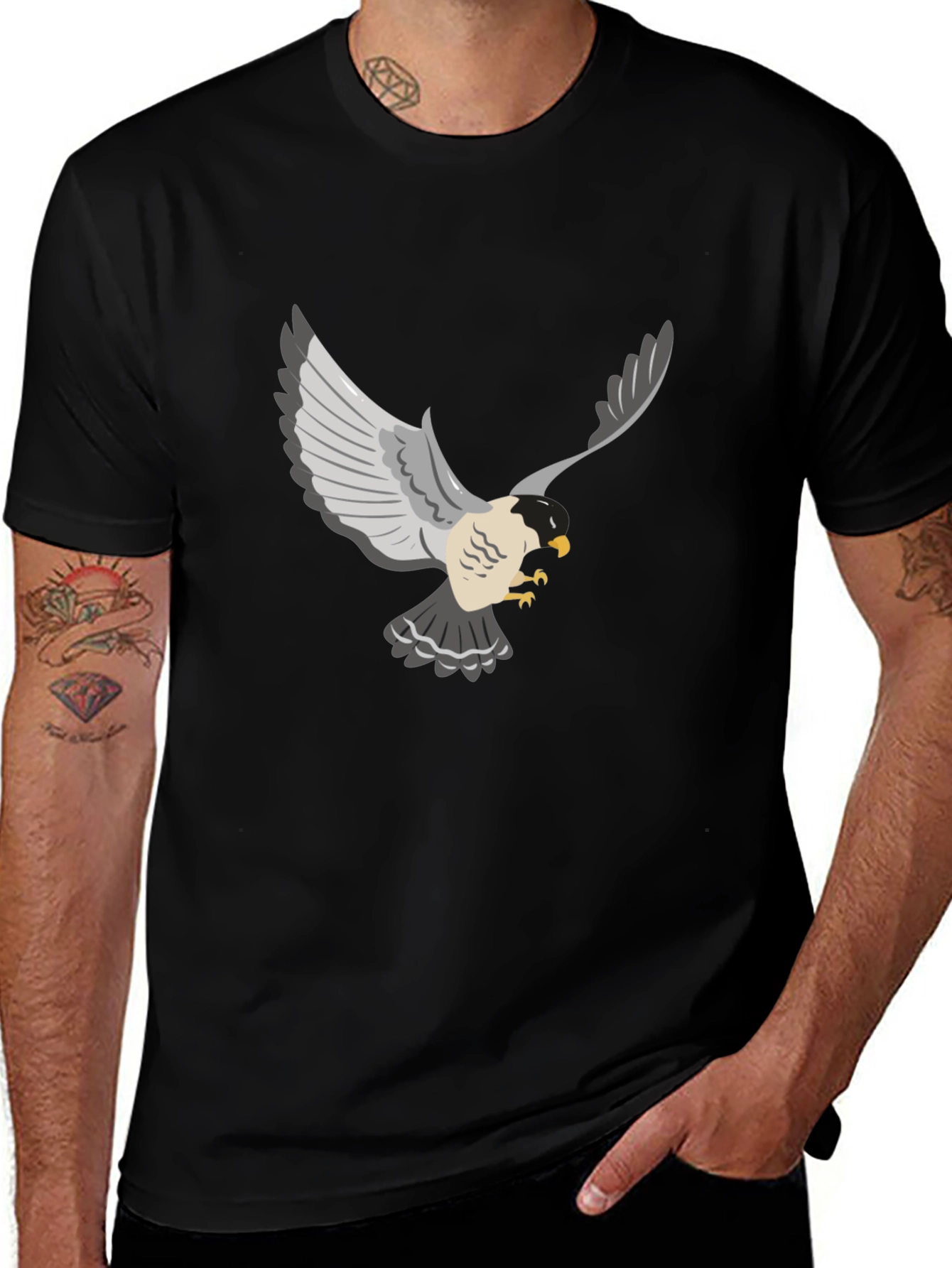 Variant 22 of Men's Black T-Shirt with Flying Falcon Graphic