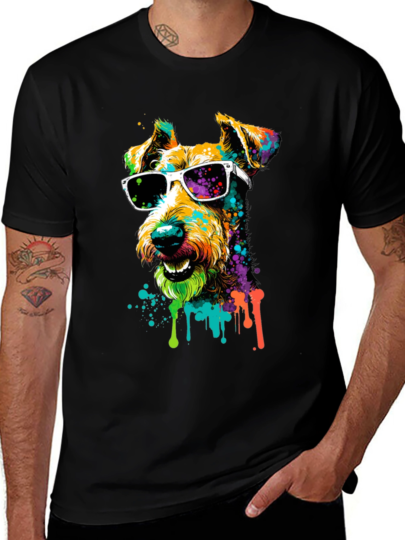 Variant 4 of Cool Dog Graphic Tee - Men's Black T-Shirt