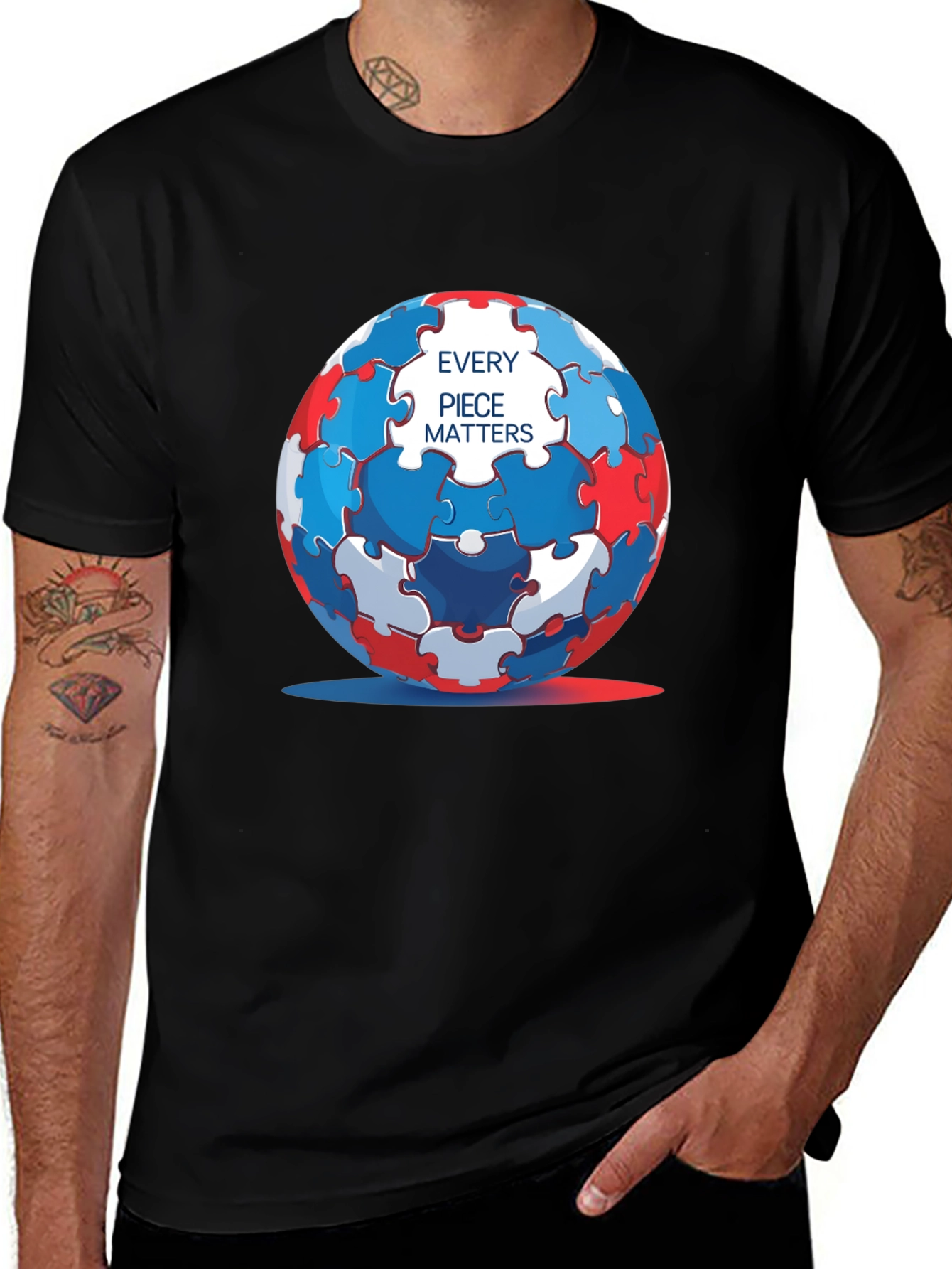 Variant 10 of Autism Awareness Puzzle Sphere T-Shirt - Every Piece Matters