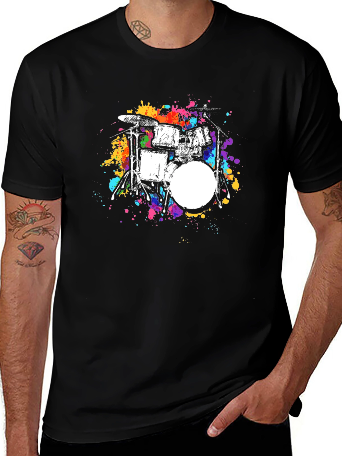 Variant 26 of Abstract Drum Set Graphic Tee - Black Cotton Blend