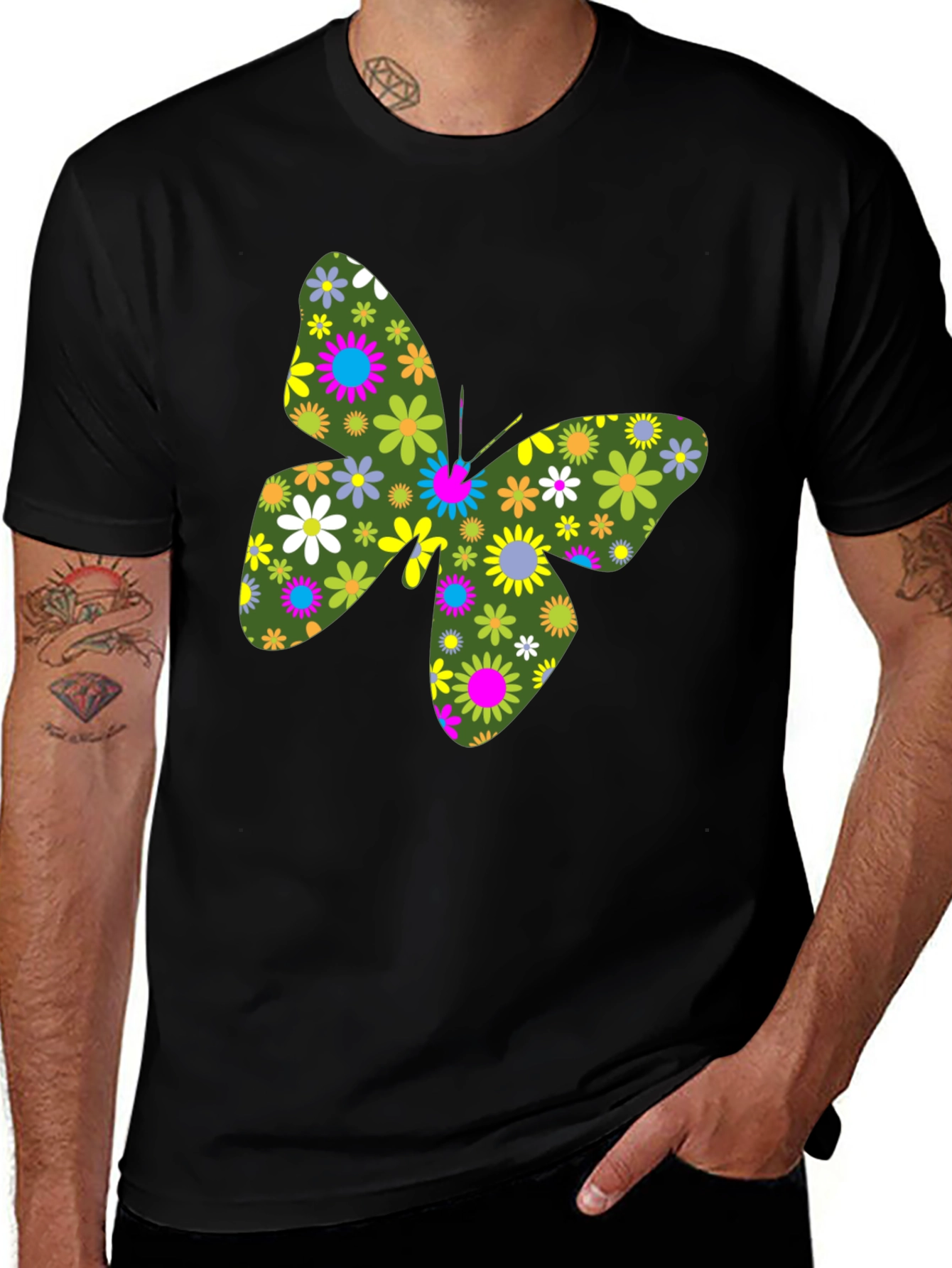 Variant 9 of Floral Butterfly Black T-Shirt
