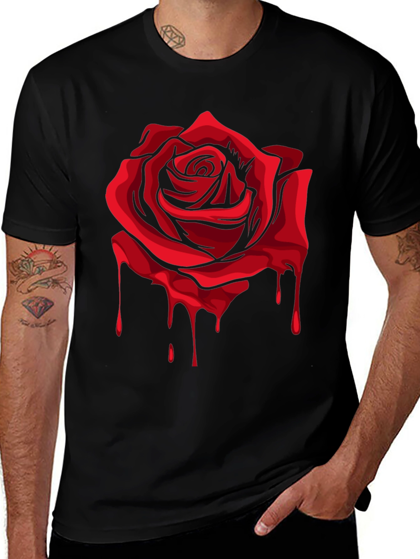 Variant 27 of Bleeding Rose Graphic T-Shirt - Black