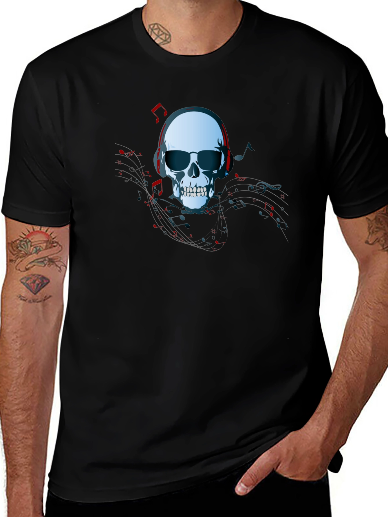 Variant 16 of Skull with Headphones Graphic T-Shirt - Black