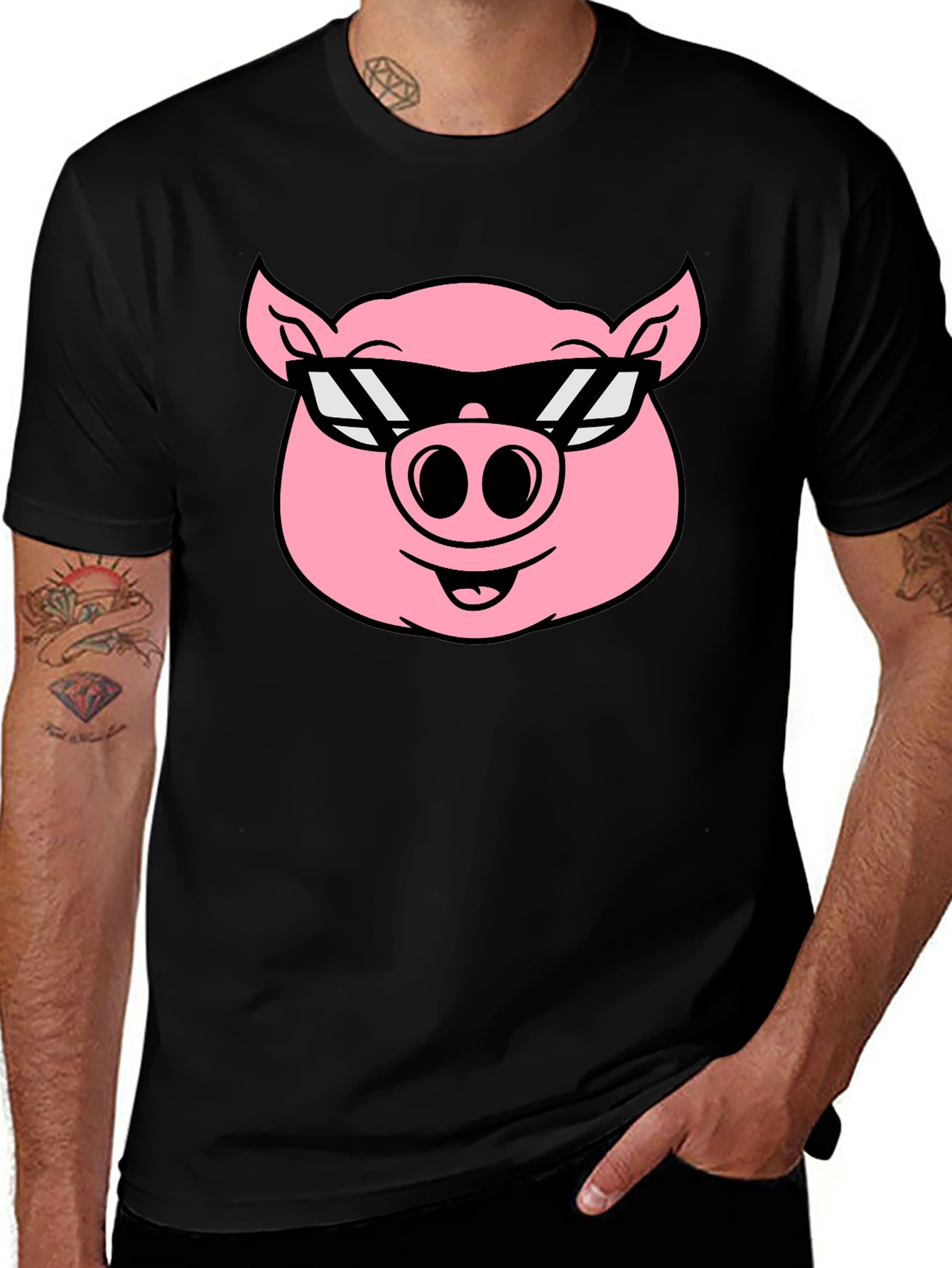 Variant 6 of Cool Pig T-Shirt - Black Cotton Tee with Pig Design