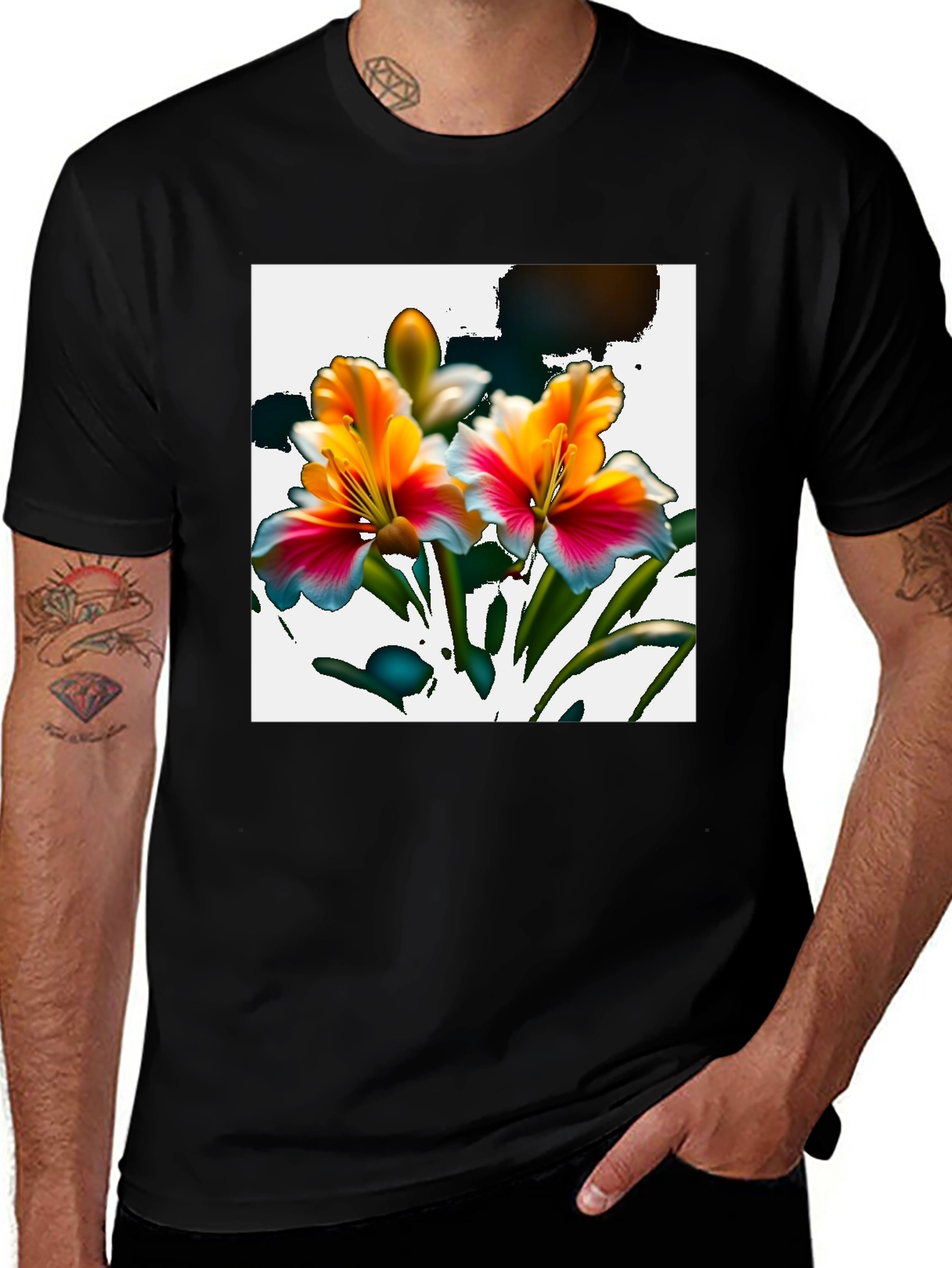 Variant 30 of Floral Graphic Print Black Tee