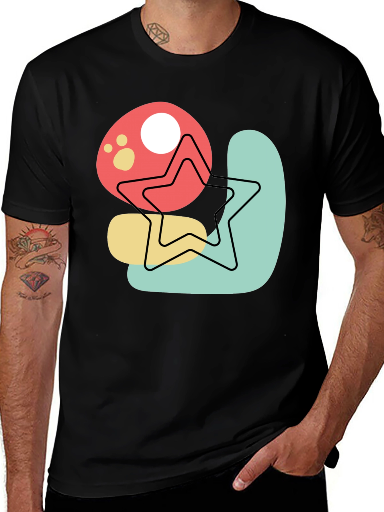 Abstract Star Graphic Black T-Shirt