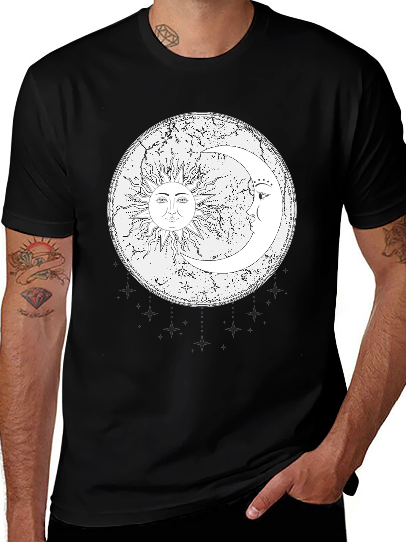 Variant 12 of Celestial Sun & Moon Graphic Tee - Black