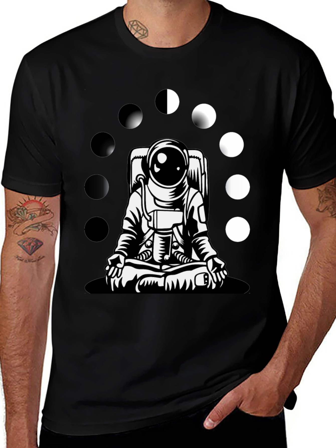 Variant 8 of Meditating Astronaut T-Shirt - Lunar Phases