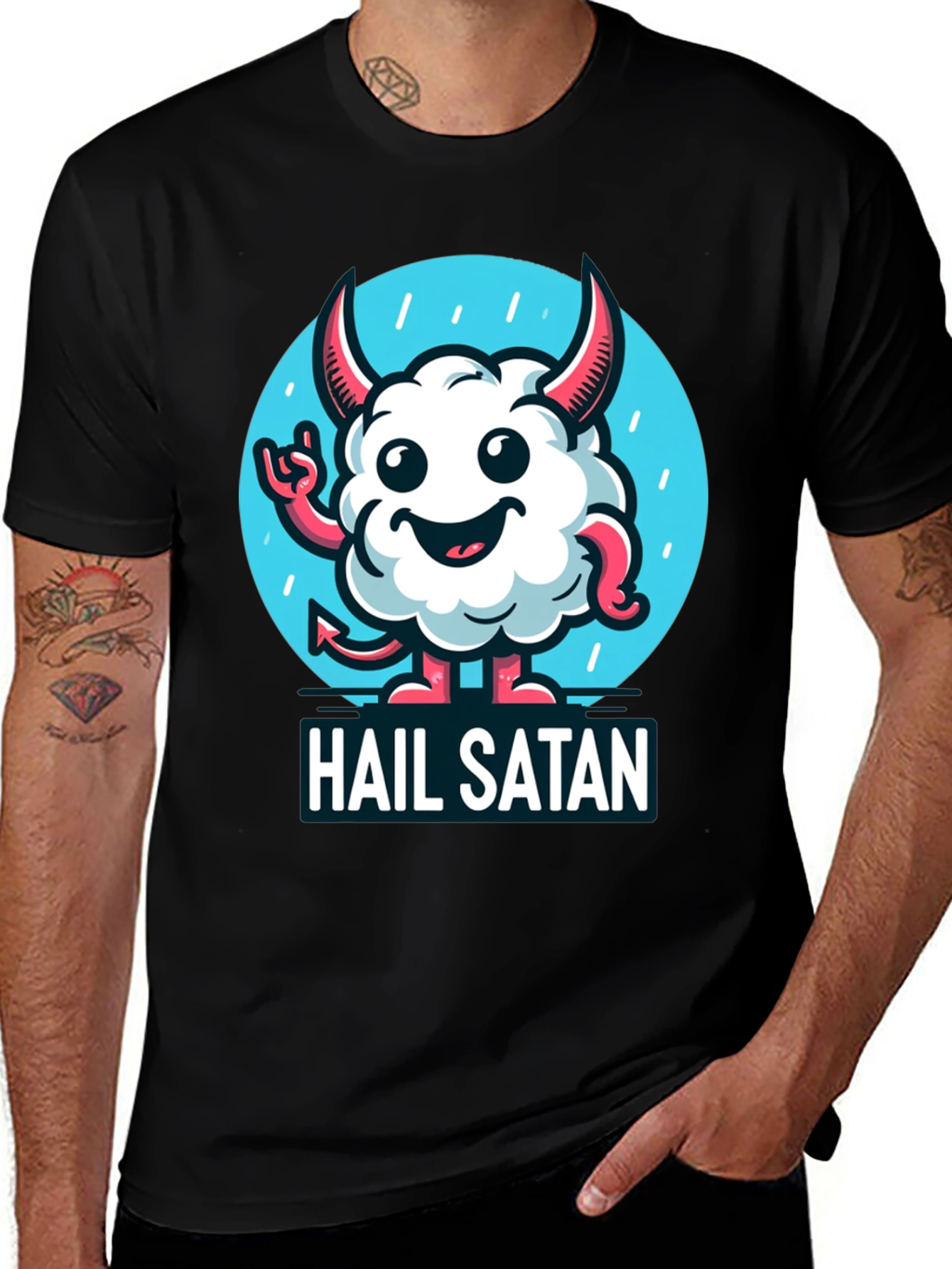 Hail Satan Cartoon Cloud Devil T-Shirt