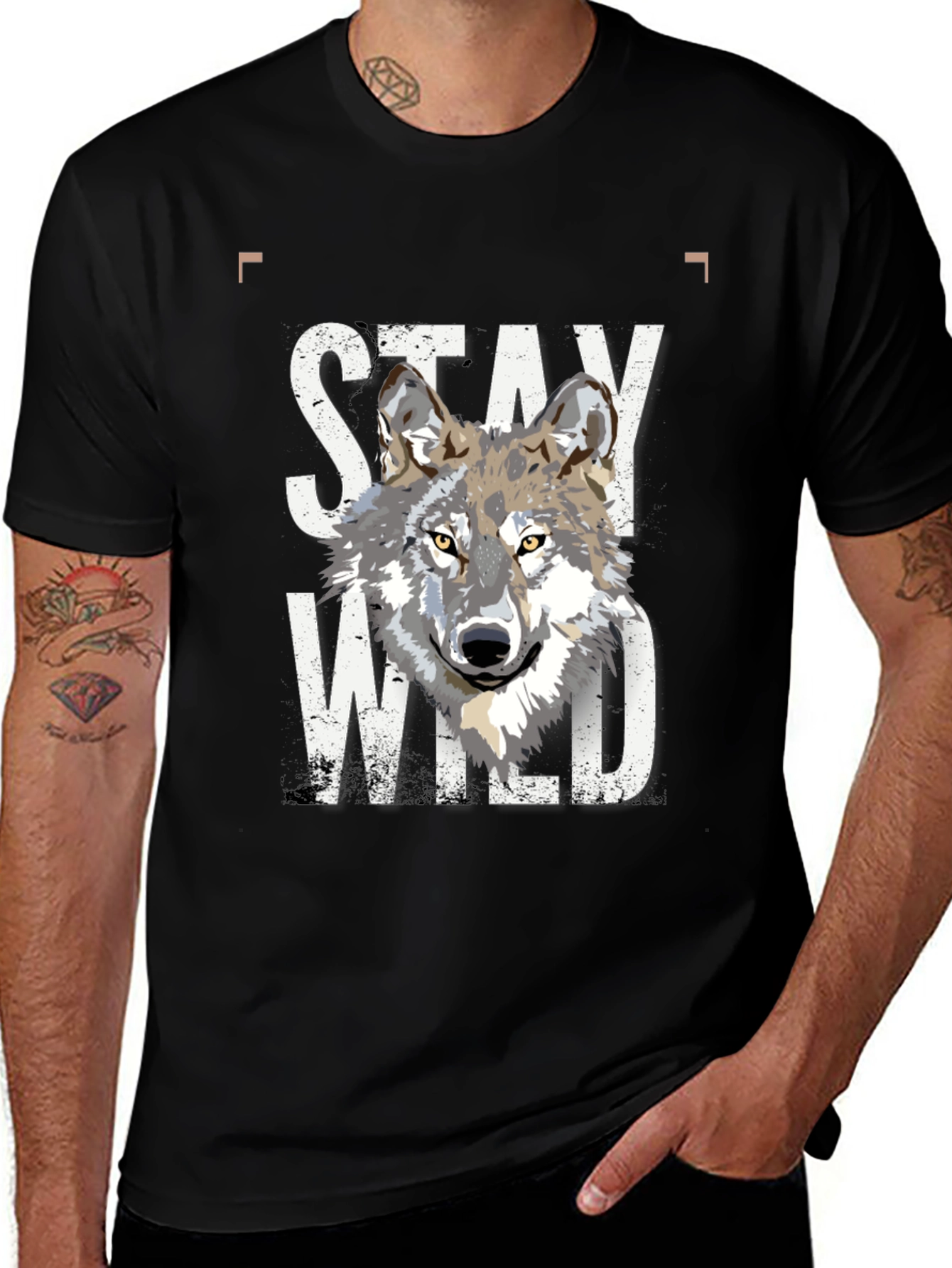 Variant 30 of Stay Wild Wolf Graphic T-Shirt - Black
