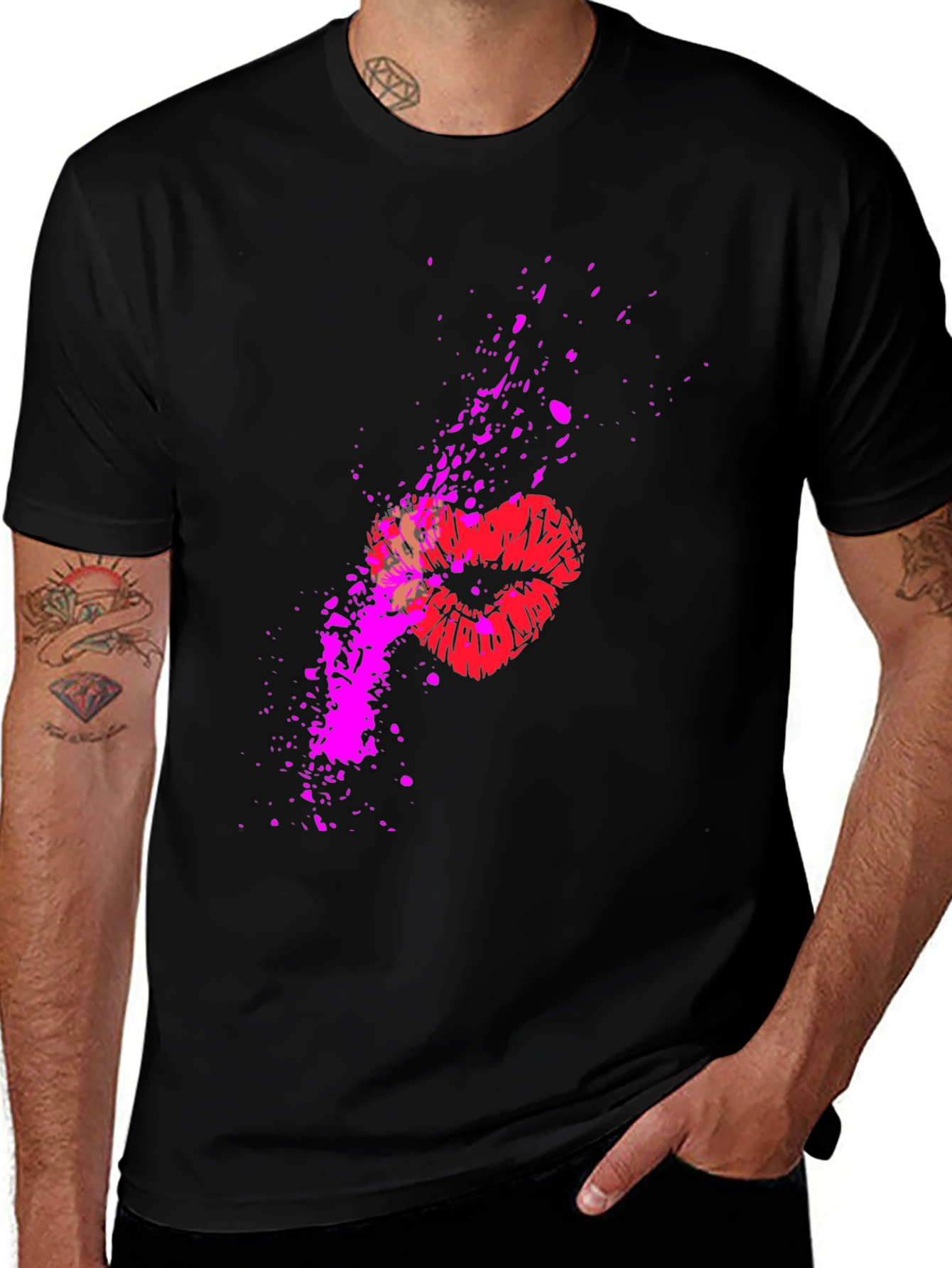 Variant 25 of Kiss Splatter Graphic Tee - Black