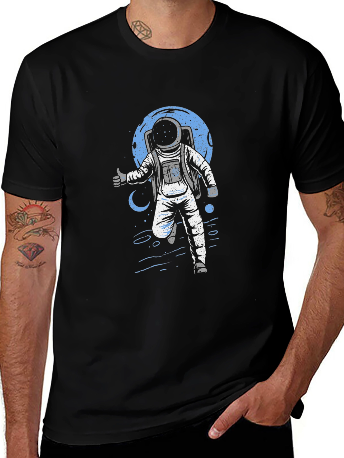 Variant 19 of Astronaut Graphic T-Shirt - Black Cotton Tee