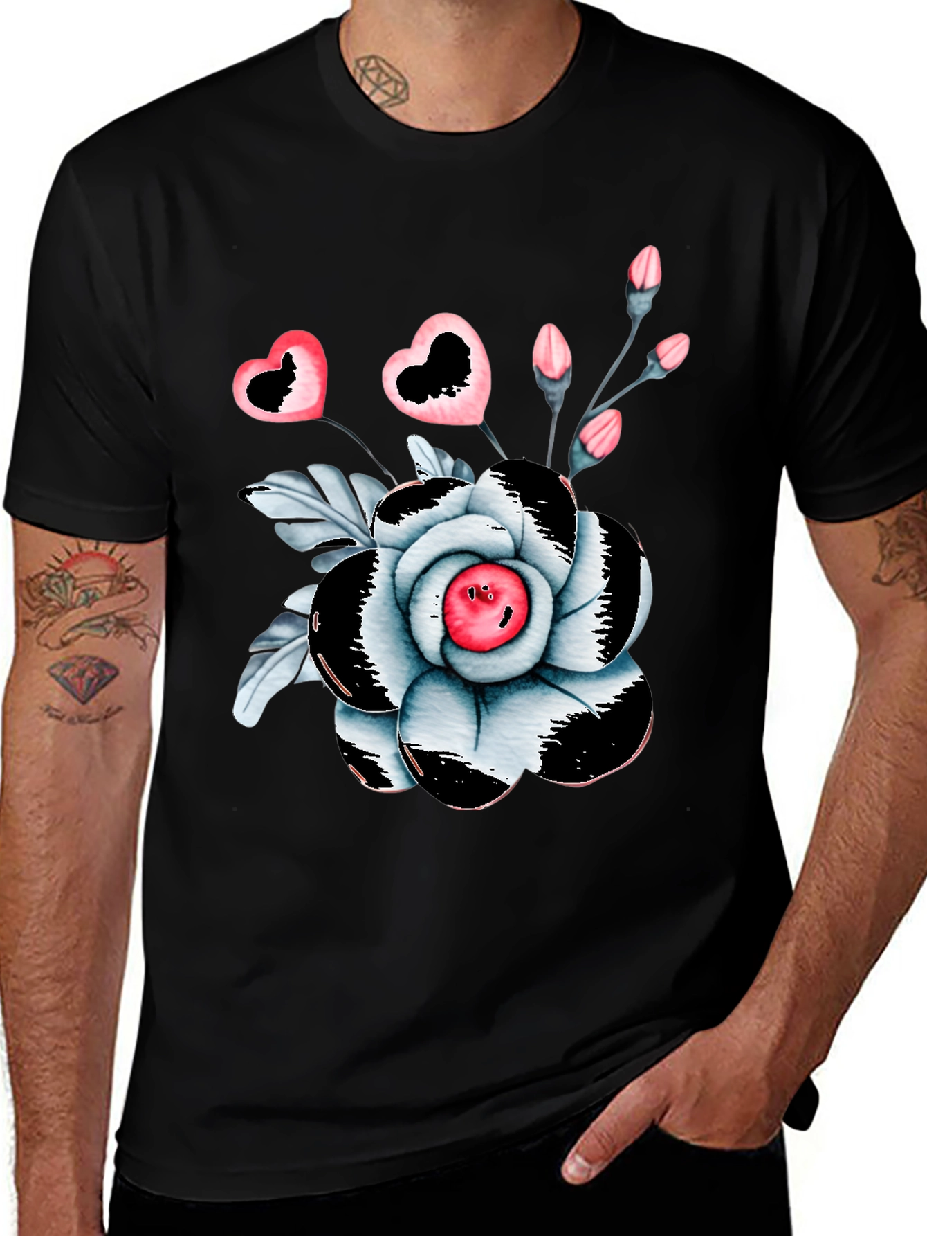 Variant 25 of Floral Heart Graphic Tee - Trendy Black T-Shirt