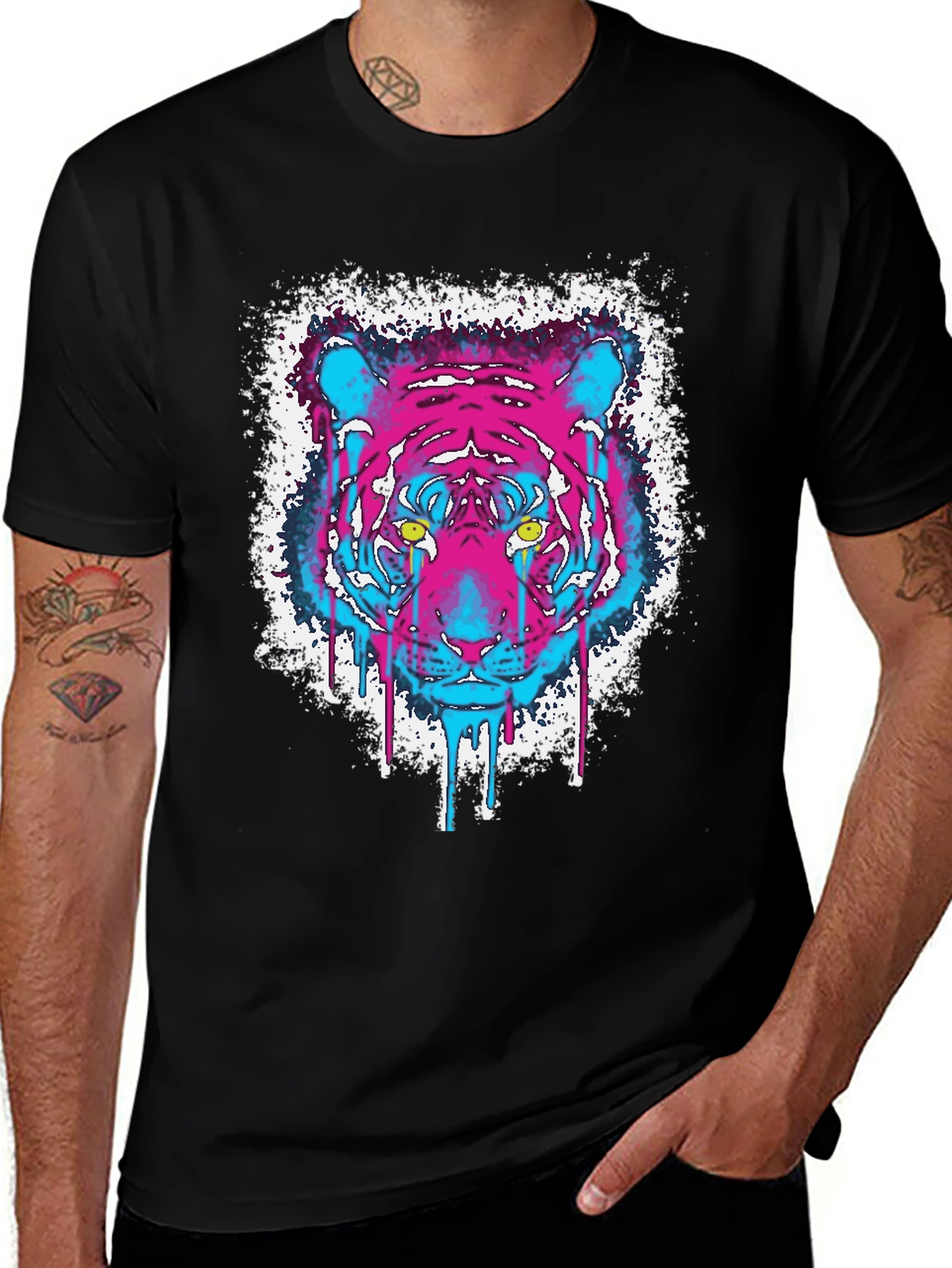 Variant 25 of Neon Tiger Graphic Black T-Shirt