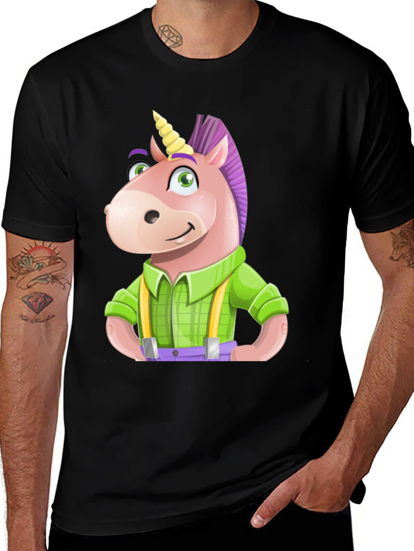 Variant 12 of Unicorn Cartoon Graphic Tee - Black