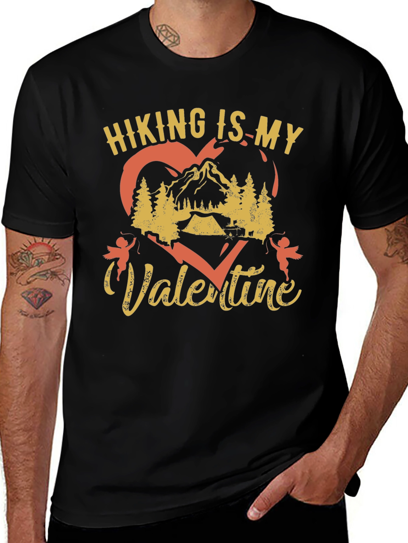 Variant 25 of Hiking Is My Valentine Black Graphic Tee