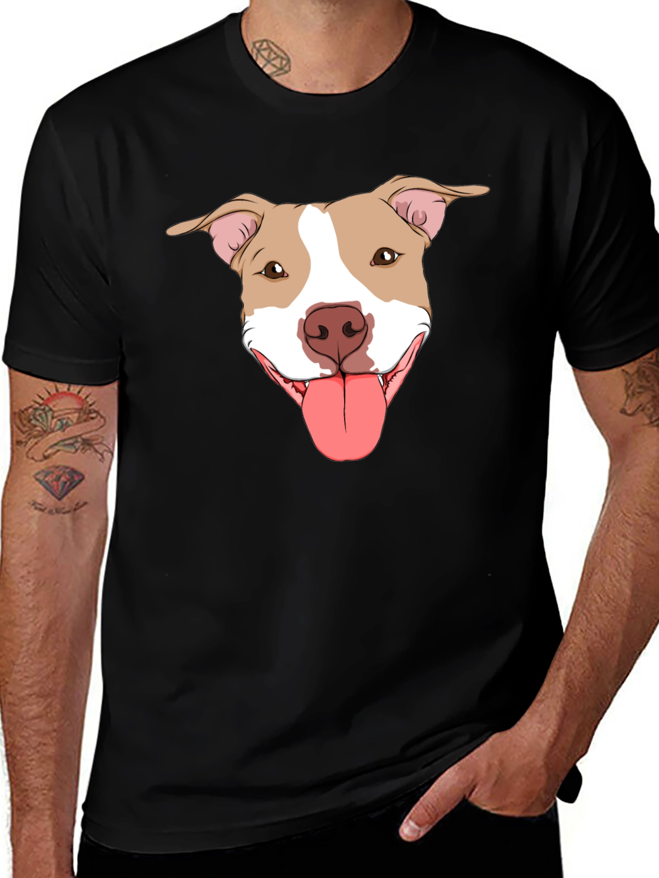 Variant 13 of Pitbull Dog Graphic Tee -  Black Cotton T-Shirt