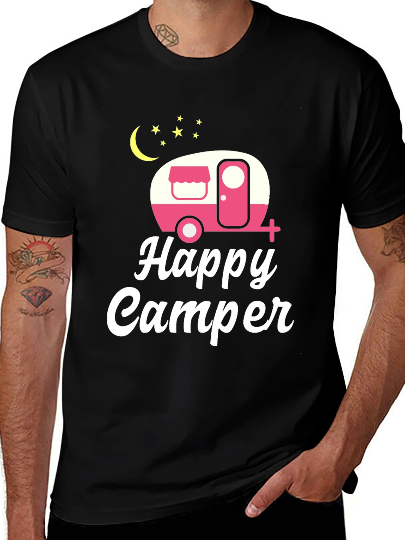 Happy Camper Graphic Tee - Black Cotton T-Shirt