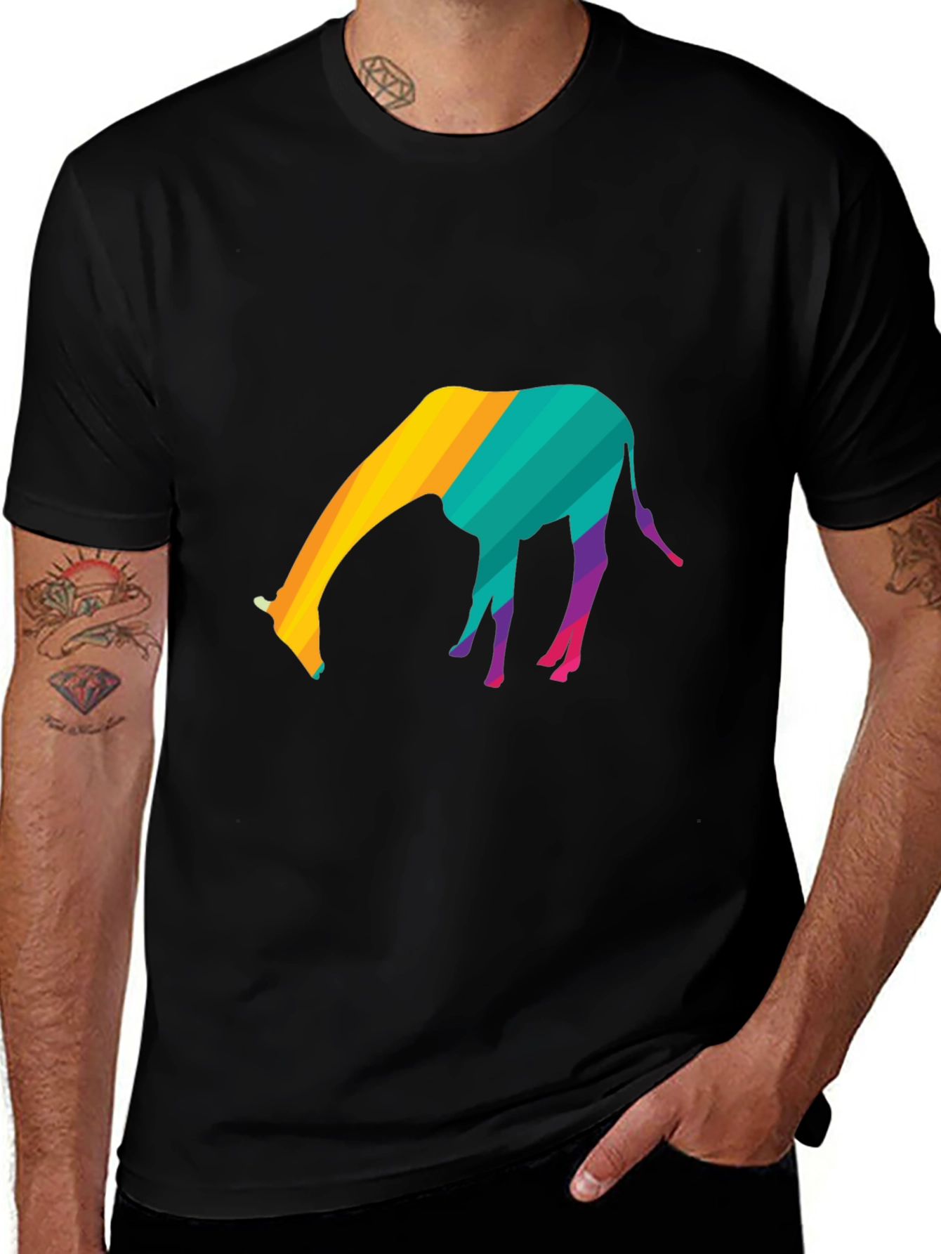 Variant 7 of Colorful Giraffe Graphic T-Shirt - Black