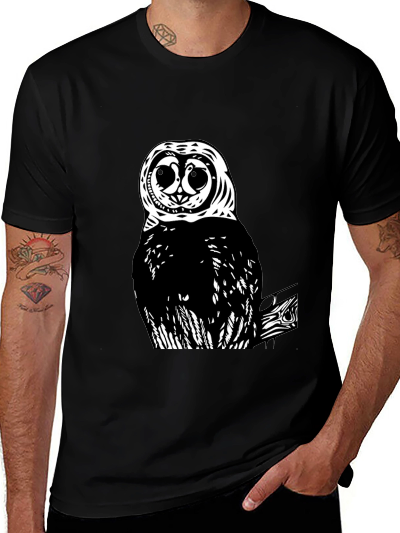 Variant 10 of Owl Graphic Print Black T-Shirt