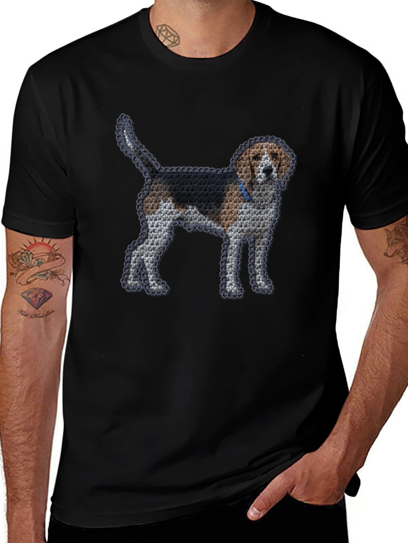 Variant 4 of Beagle Dog Cross-Stitch Style Graphic T-Shirt