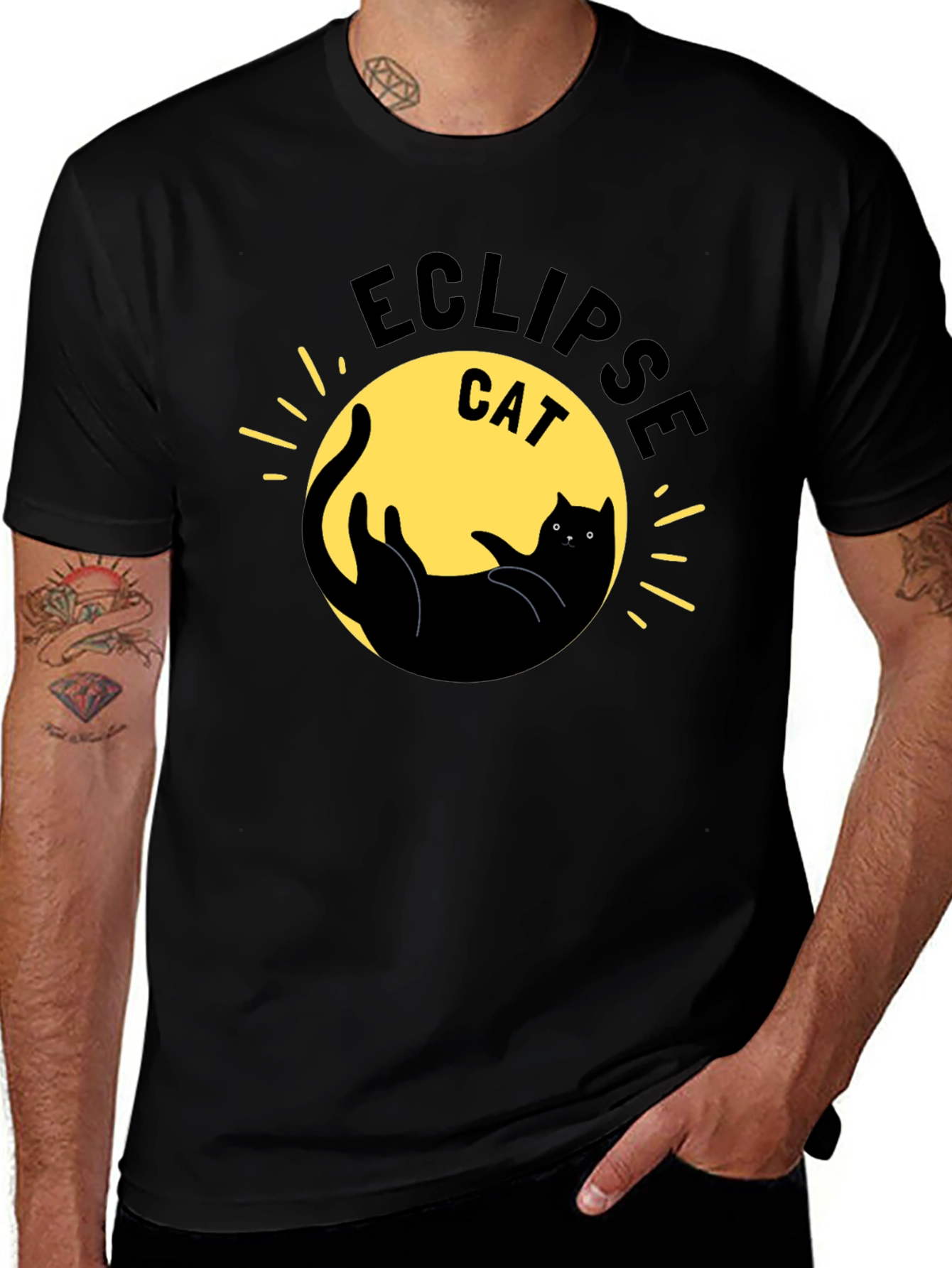 Variant 23 of Eclipse Cat Graphic T-Shirt - Black Cotton Tee