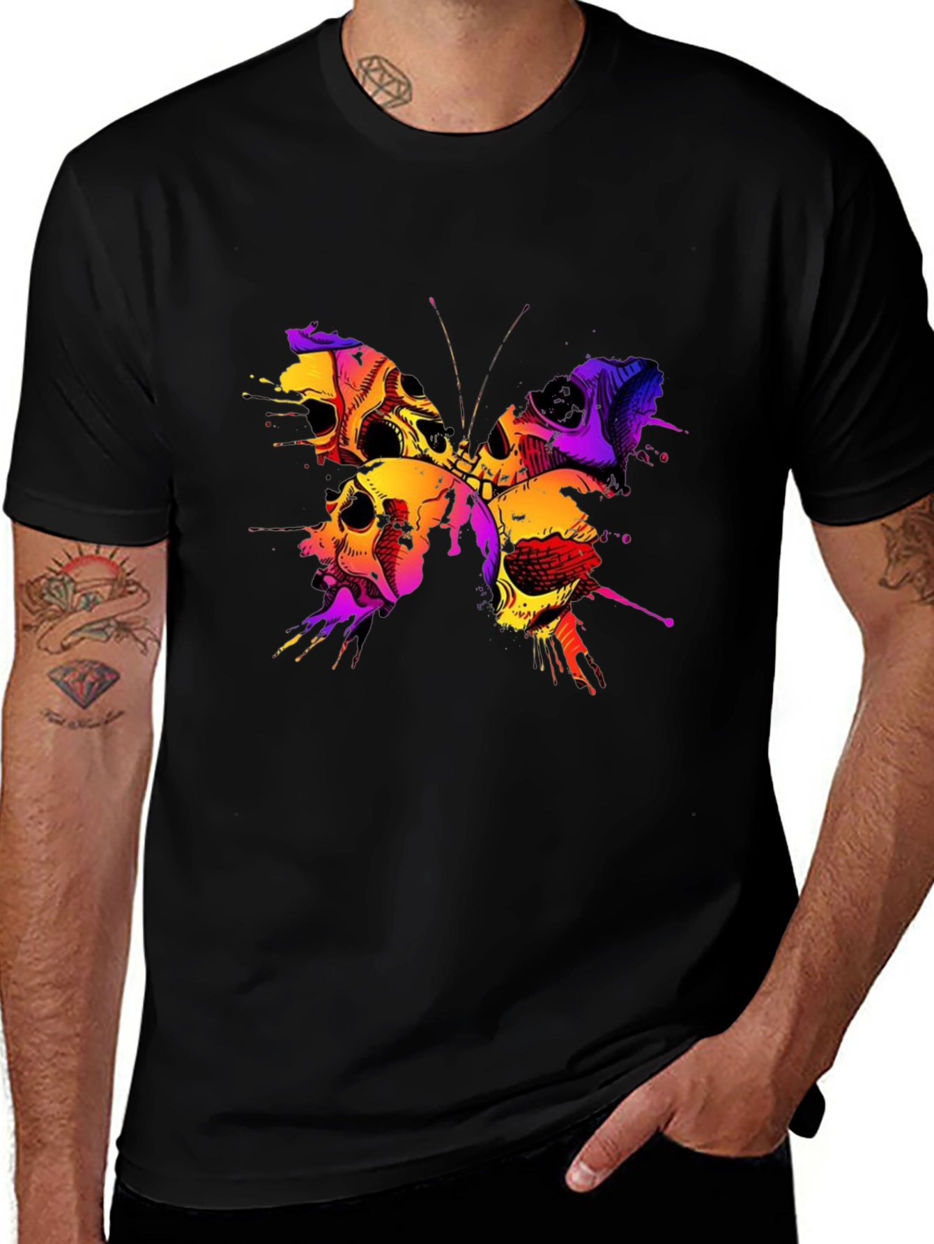 Variant 28 of Skull Butterfly Graphic T-Shirt - Men's Black Tee