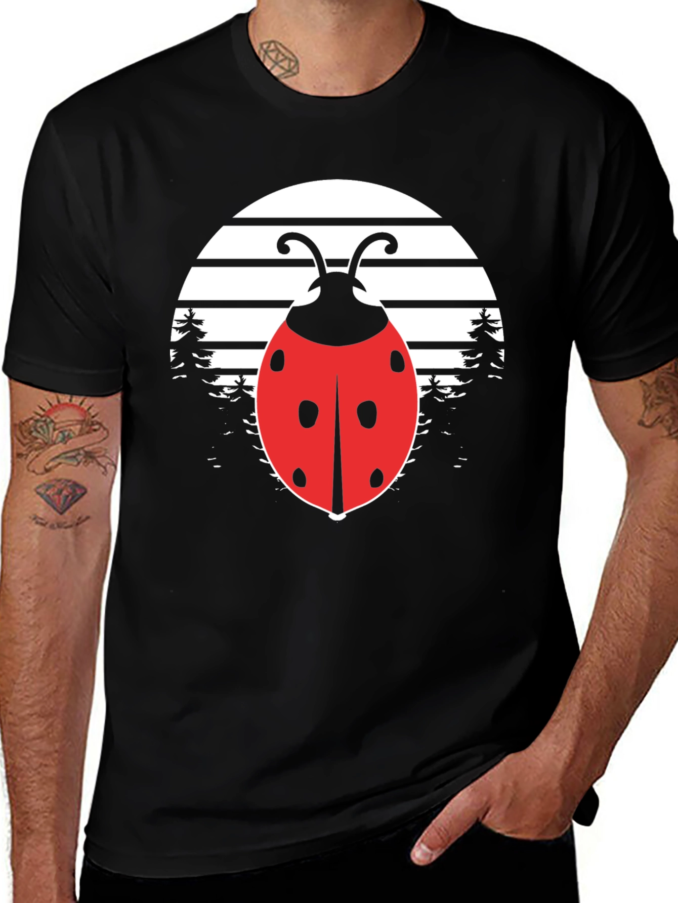 Variant 22 of Ladybug Sunset Graphic Tee - Black Cotton Blend