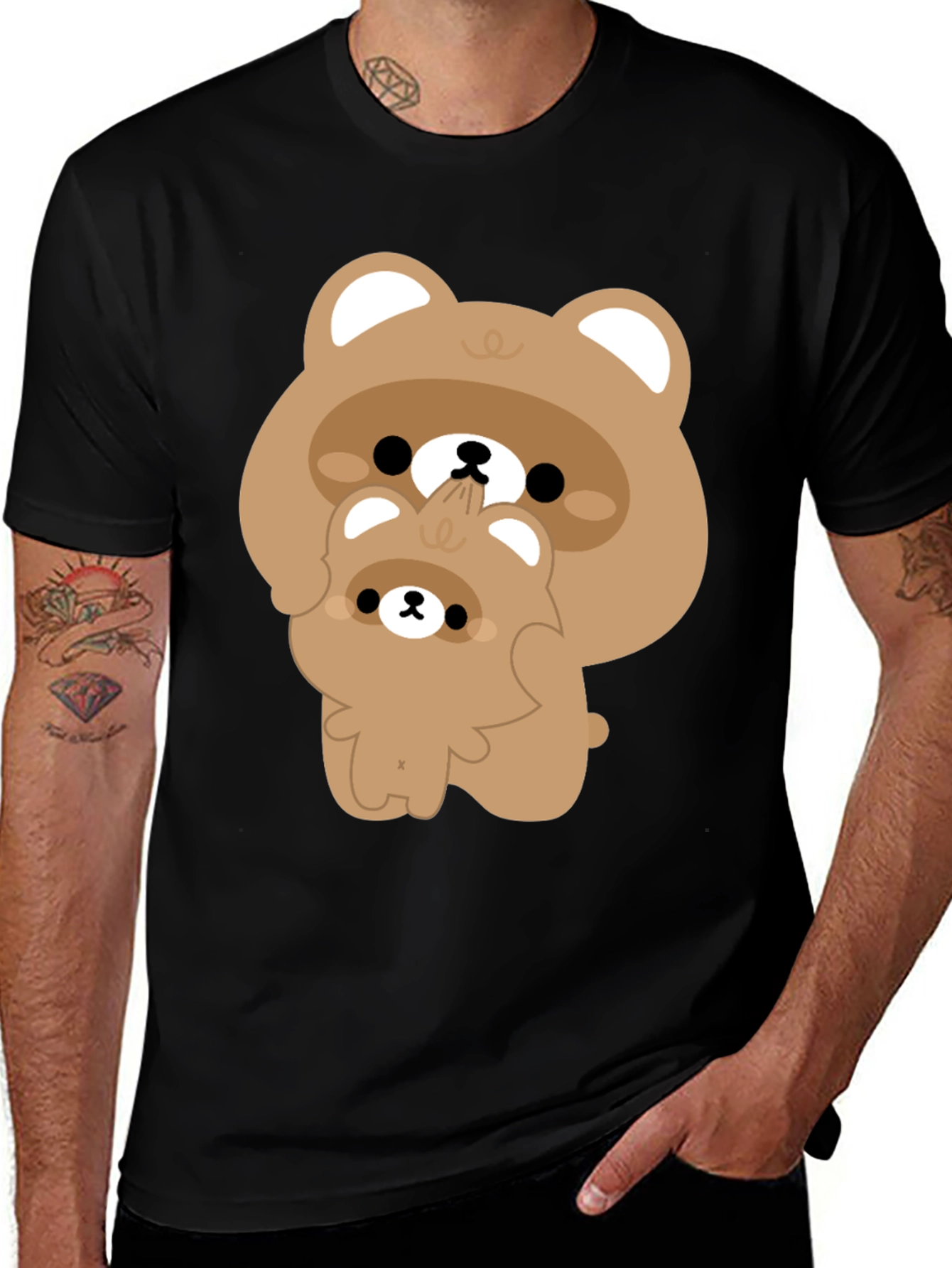Variant 28 of Cute Cartoon Bear T-Shirt - Black Casual Tee