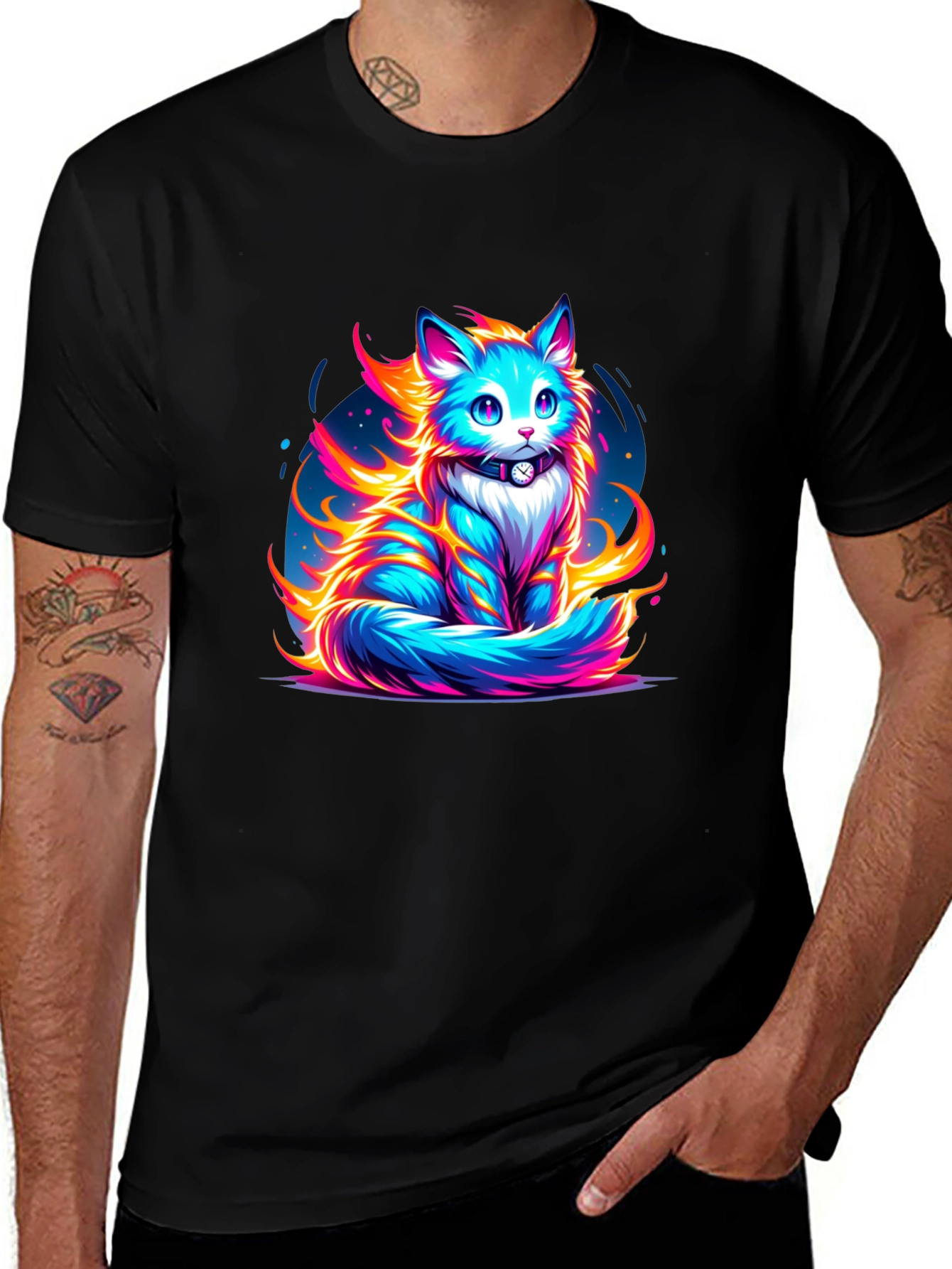 Variant 23 of Fiery Feline Graphic Tee - Cool Cat Shirt