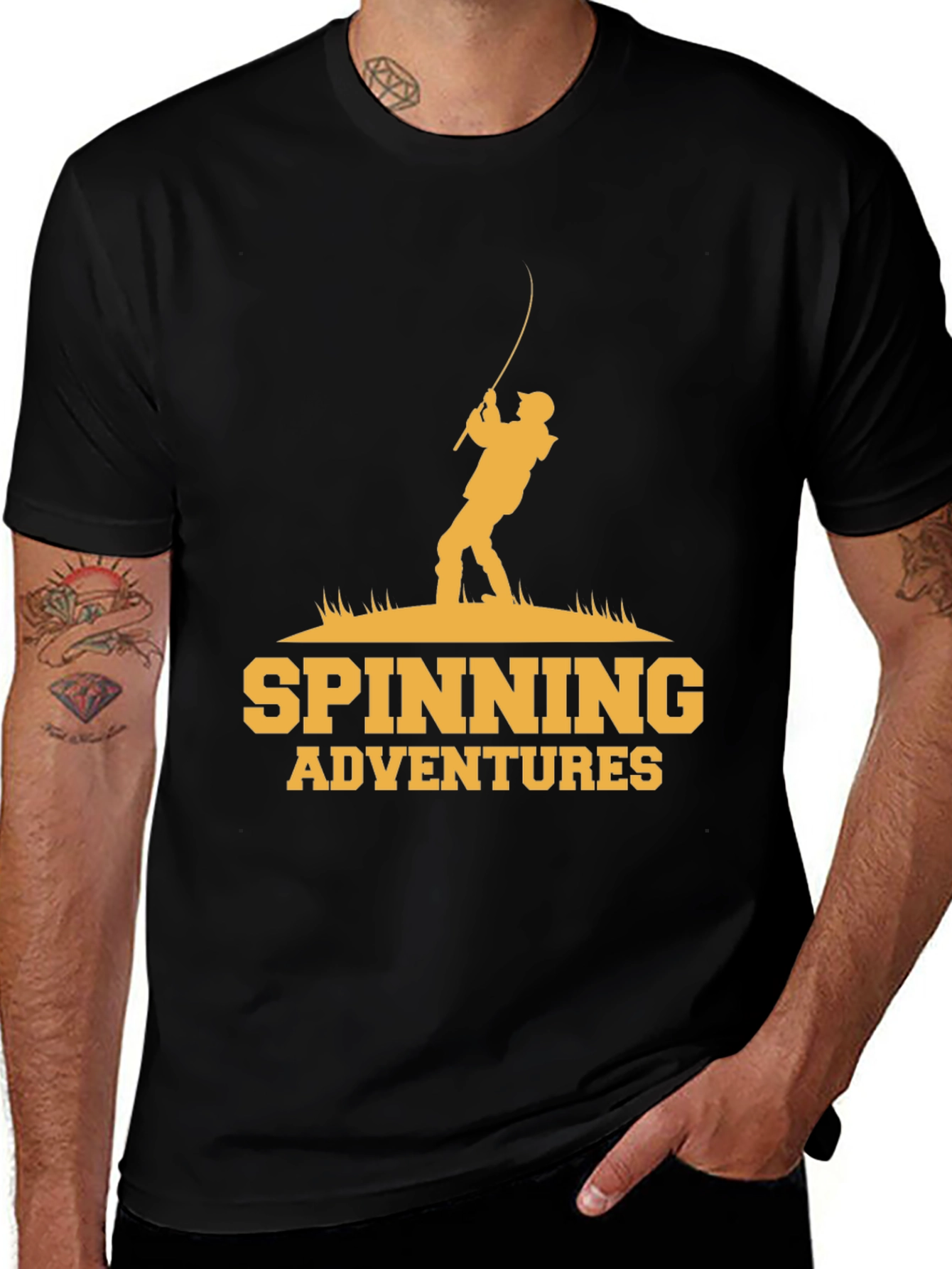 Variant 21 of Spinning Adventures Black Graphic Tee - Fishing Lover's Shirt