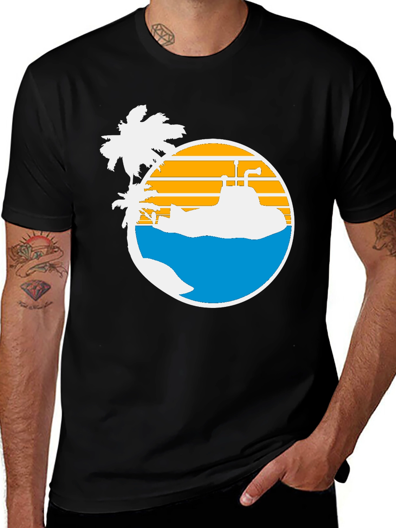 Variant 13 of Retro Submarine & Palm Tree Graphic T-Shirt