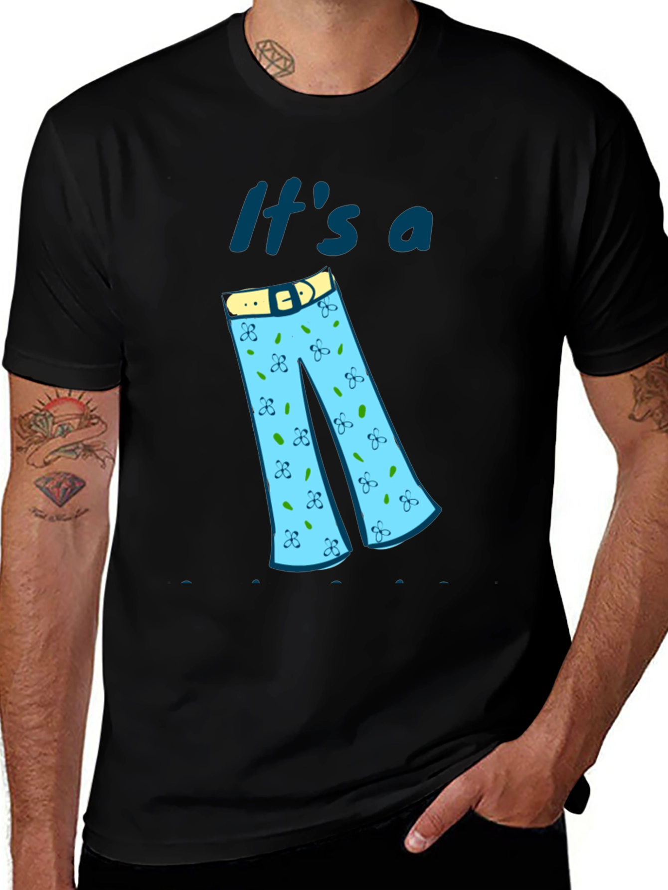 Variant 5 of Fun "It's a Pants" Graphic Black Tee