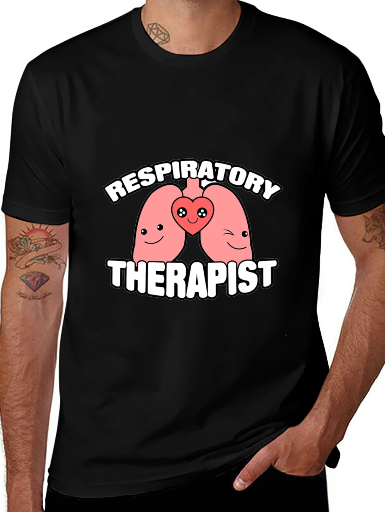 Black Respiratory Therapist Cartoon Lungs Graphic T-Shirt main image