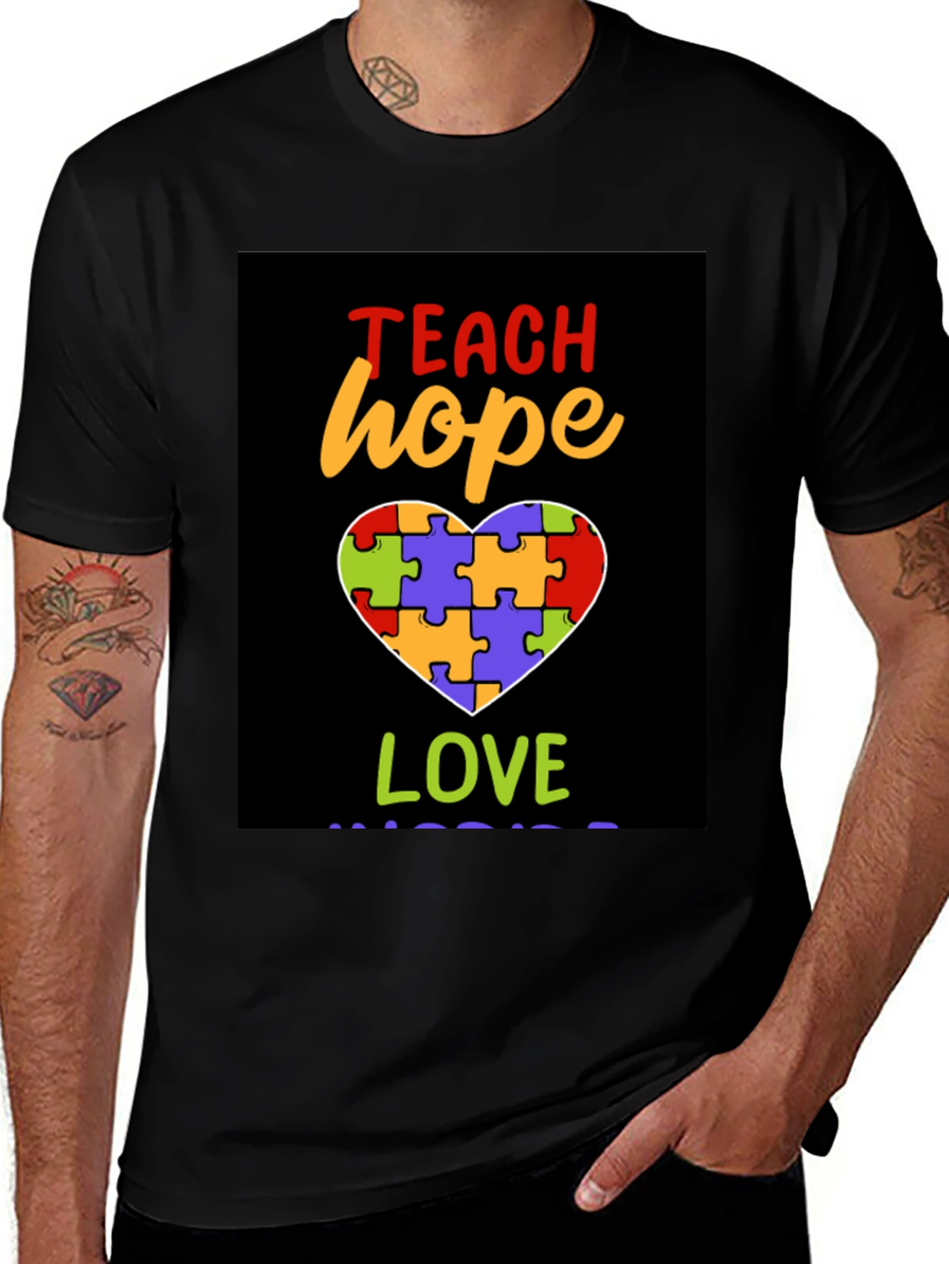 Variant 4 of Teach Hope Love Autism Awareness T-Shirt