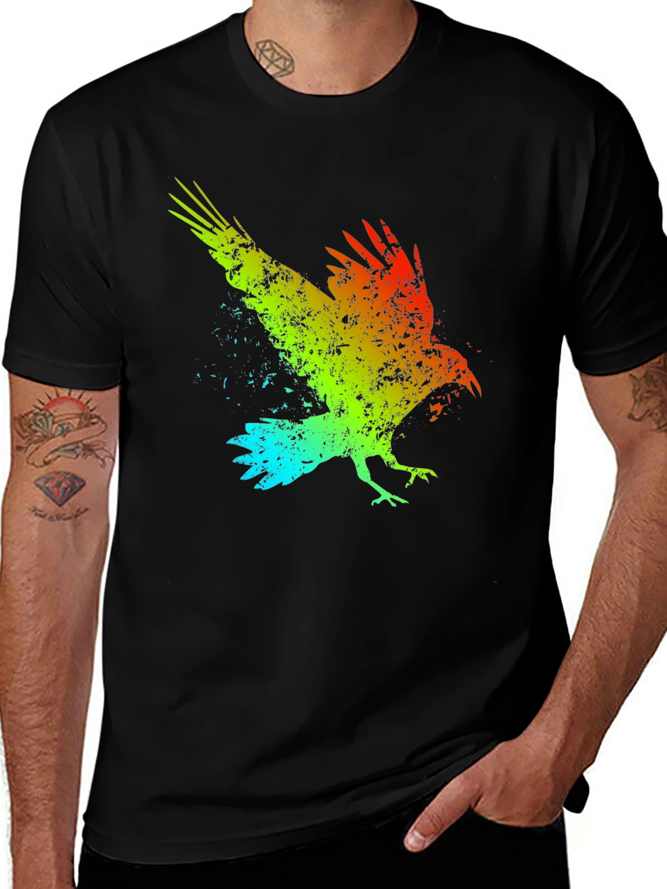 Variant 18 of Colorful Raven Graphic Black T-Shirt