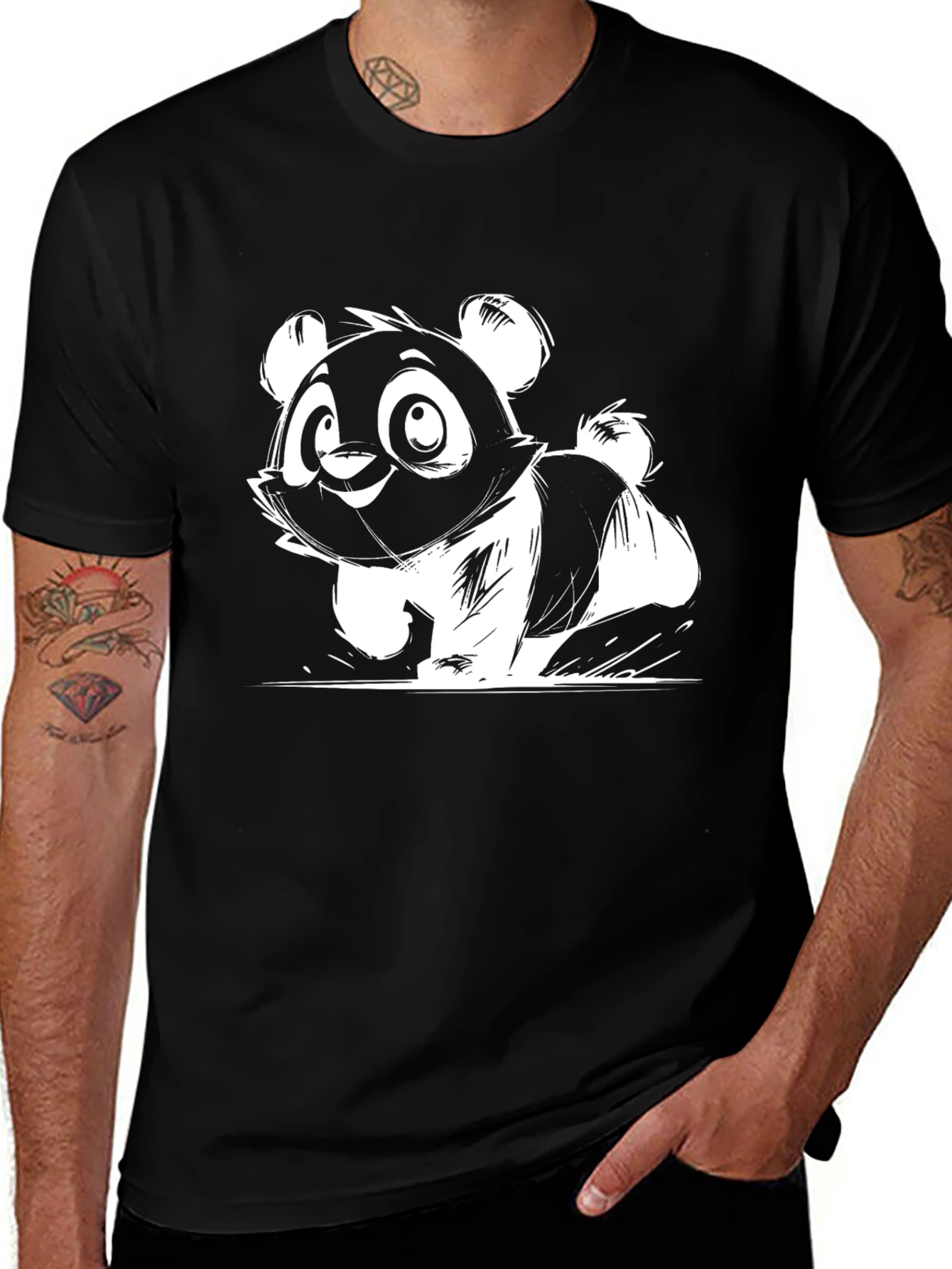 Variant 15 of Cute Panda Graphic Print Black T-Shirt