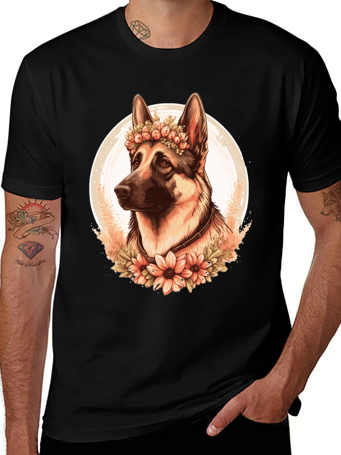 German Shepherd Flower Crown Graphic Tee